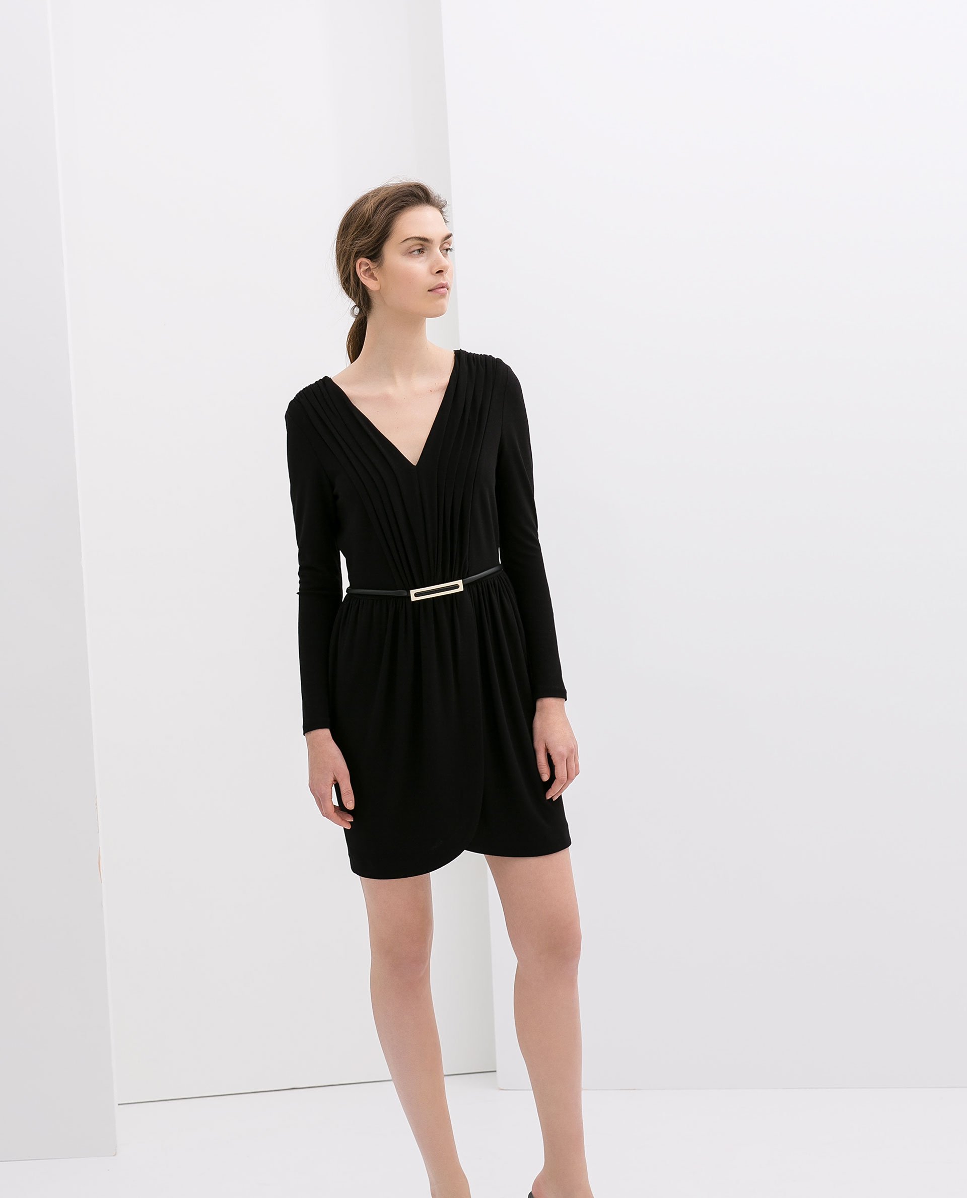 Zara V-Neck Knit Dress in Black | Lyst