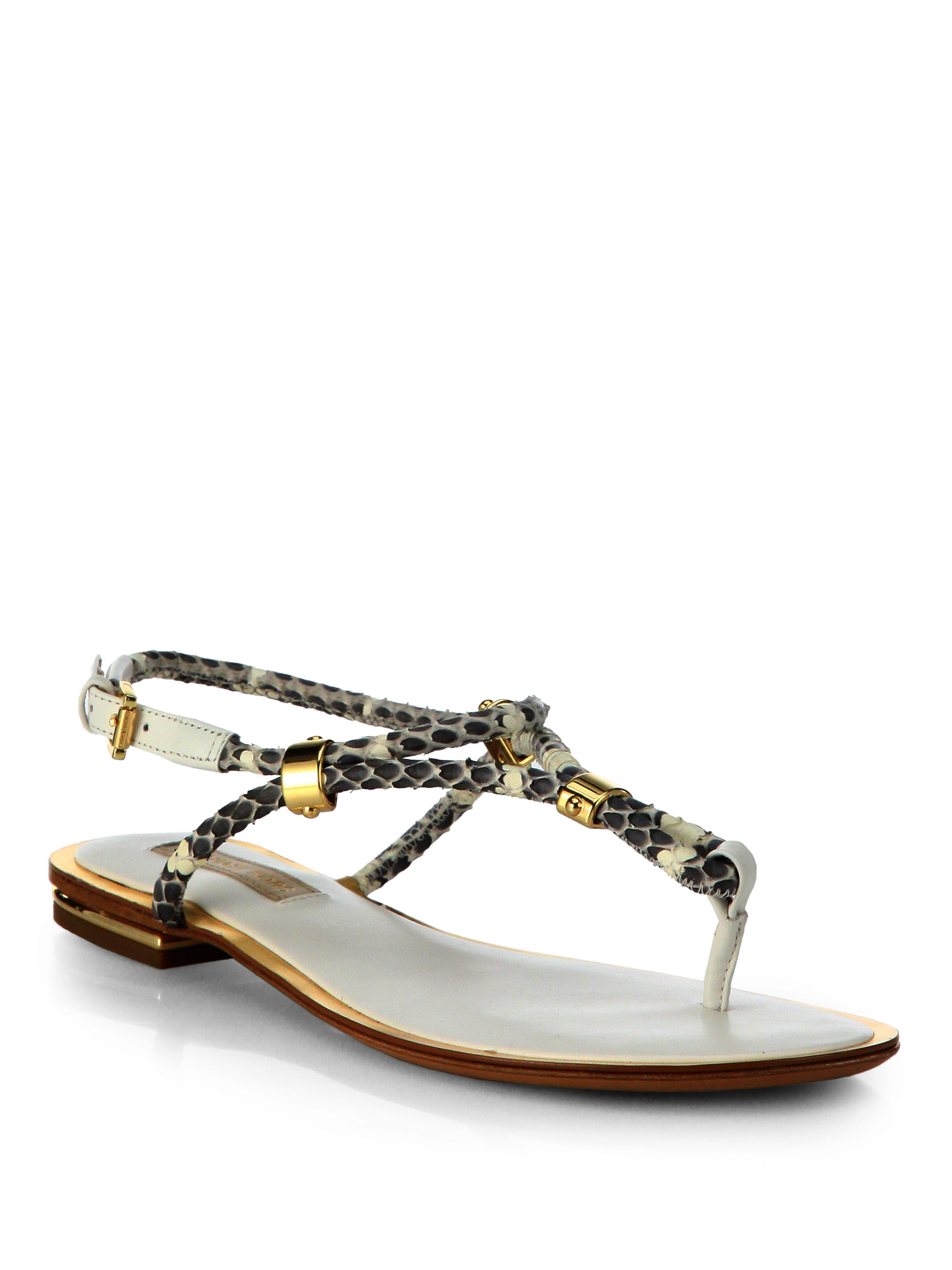 Michael Kors Hartley Snakeskin & Leather Thong Sandals in Animal ...