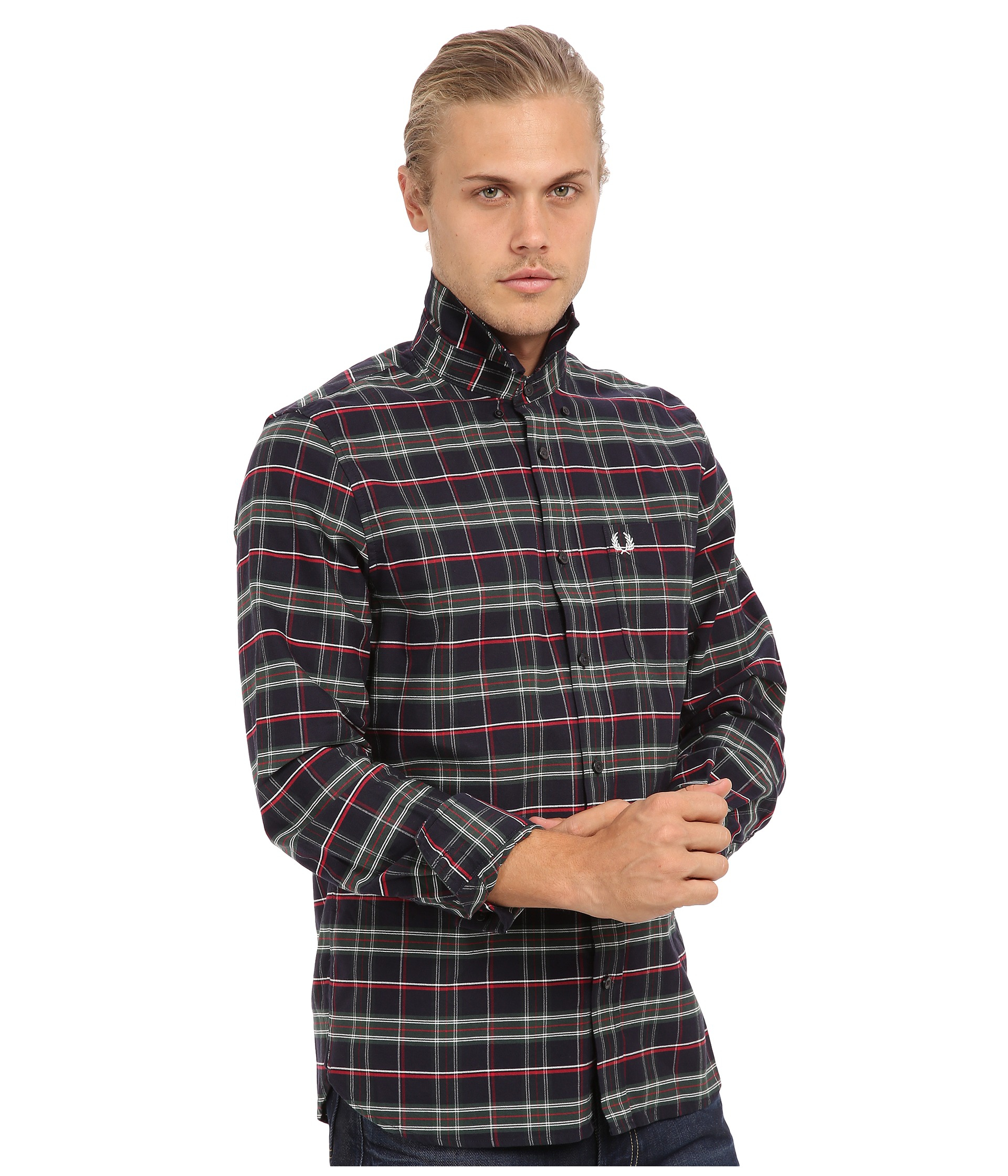 Lyst  Fred Perry House Tartan Long Sleeve Shirt in Blue for Men