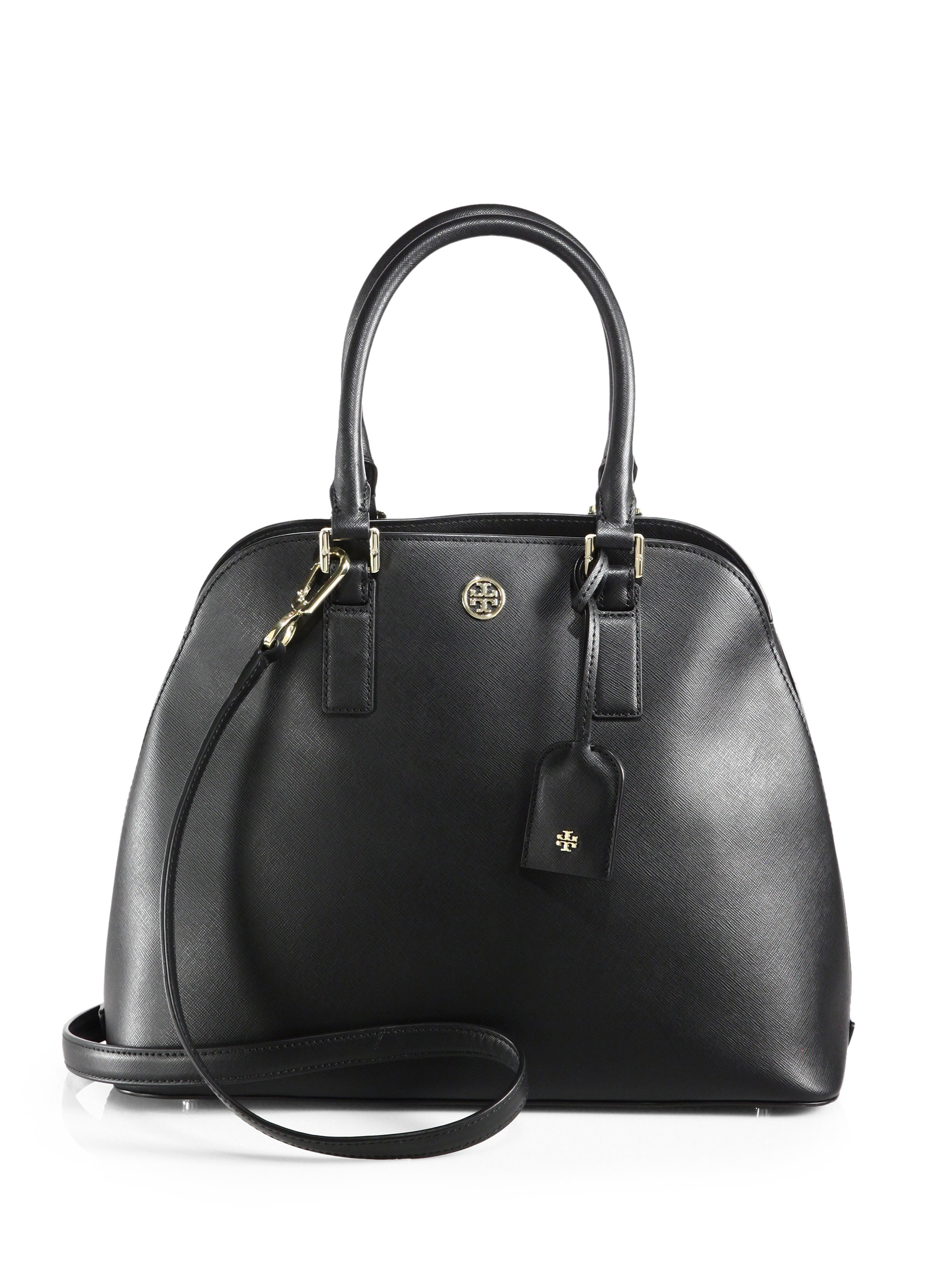 Tory Burch Robinson Saffiano Leather Open Dome Satchel in Black | Lyst