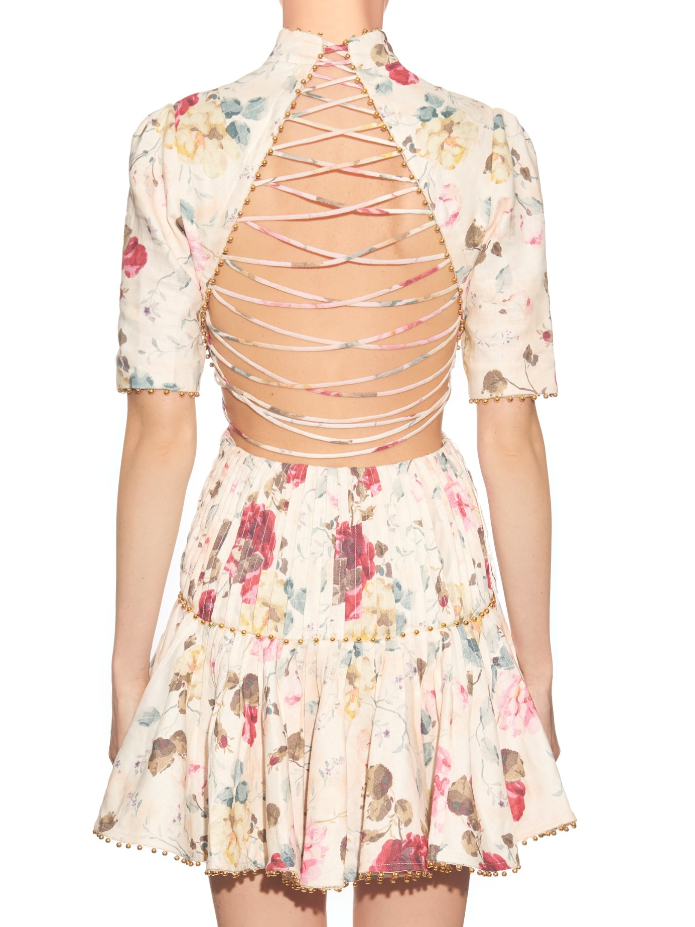 Zimmermann Mischief Floralprint Pleated Linen Dress in White Lyst