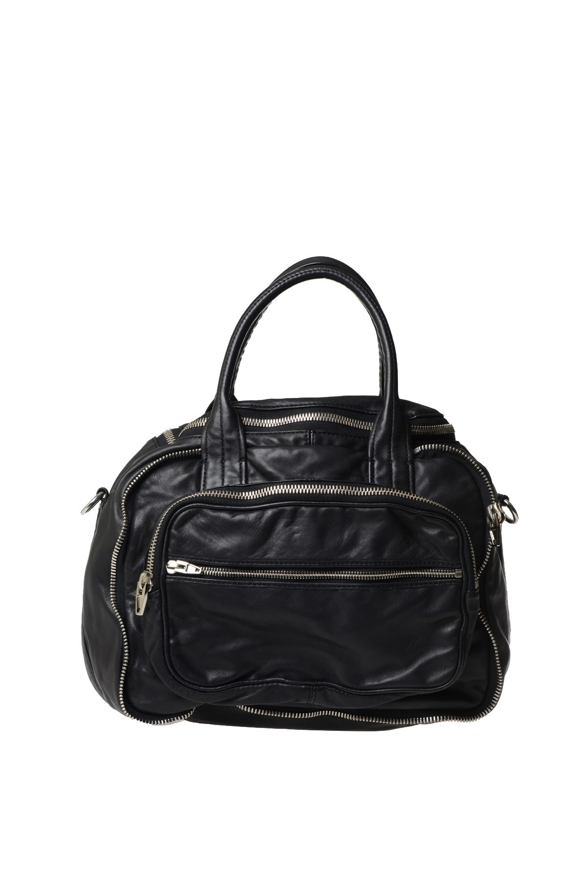 Alexander wang Multi Pockets Soft Leather Satchel Bag in Black | Lyst