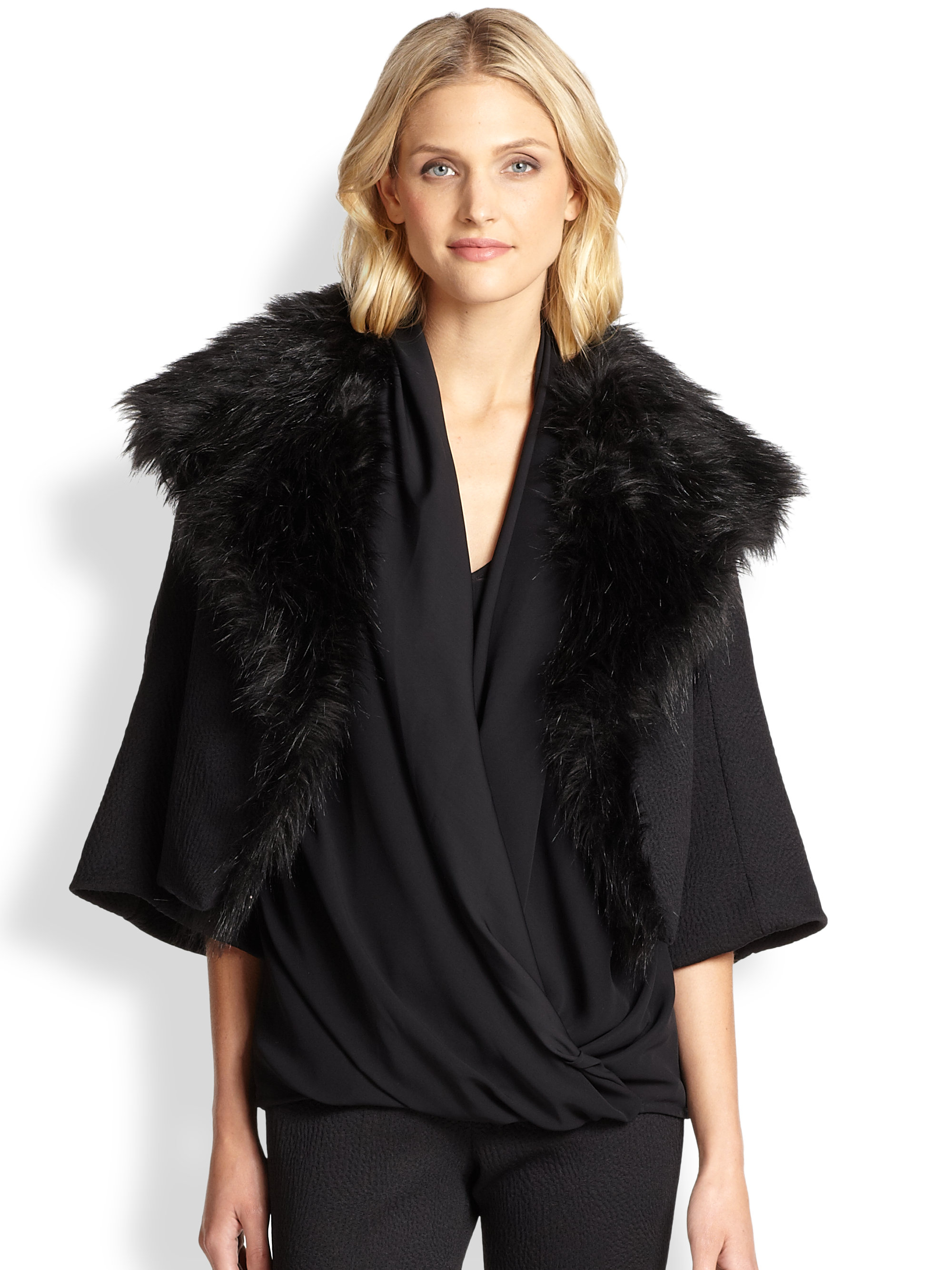 Lyst Josie Natori Faux Leather 3d Bolero Jacket in Black