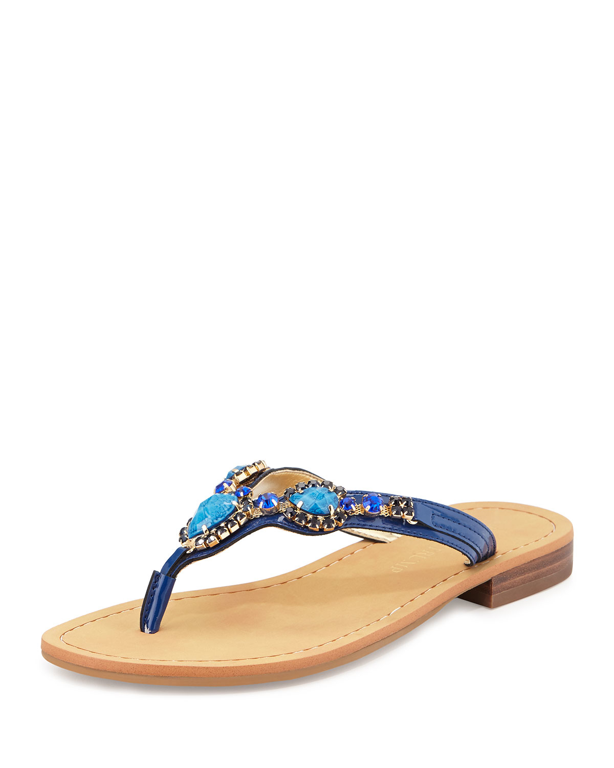 Ivanka Trump Palla Jeweled Leather Thong Sandal in Blue | Lyst