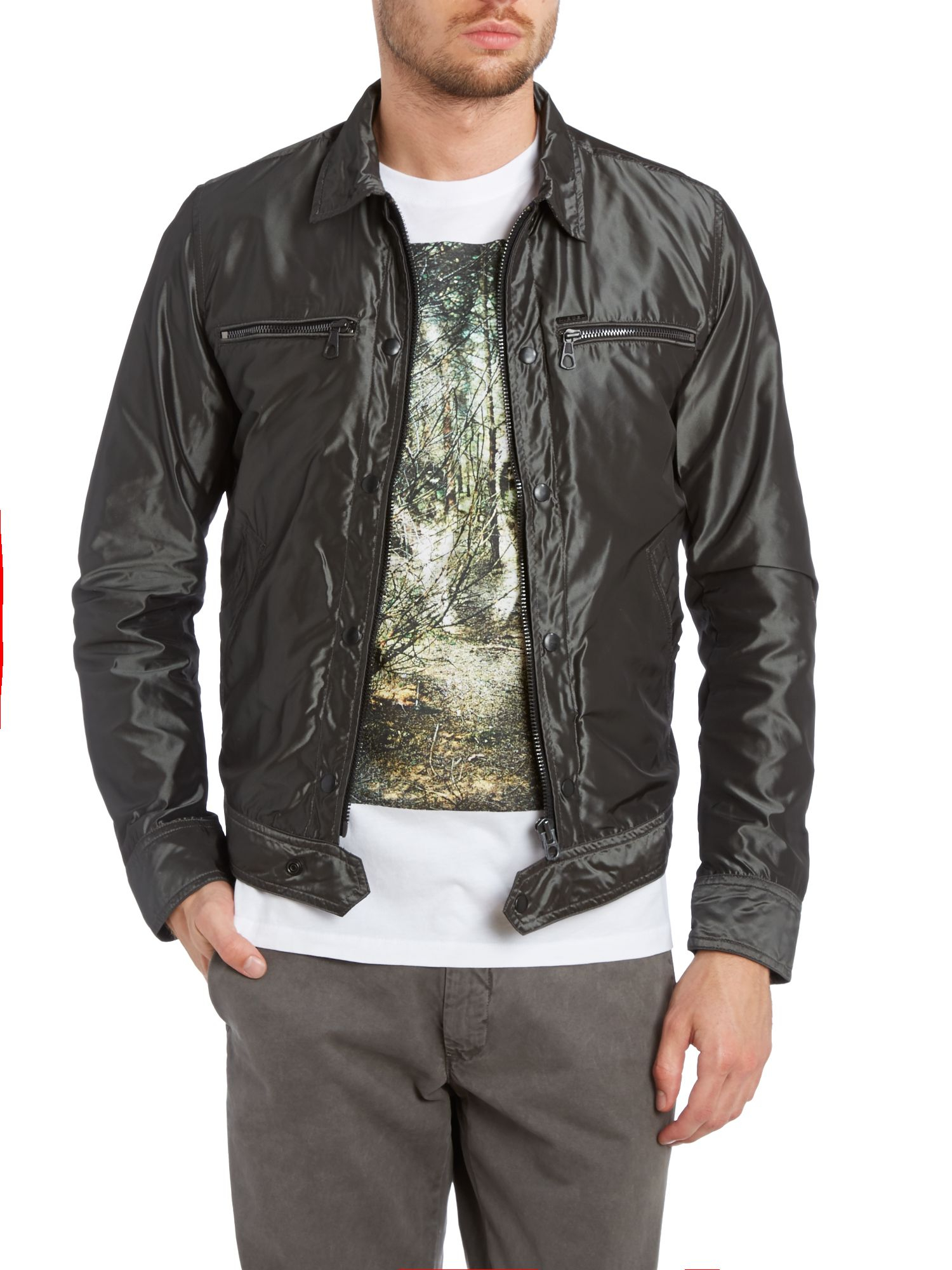 Diesel Zip Up Double Pocket Nylon Jacket in Black for Men Lyst