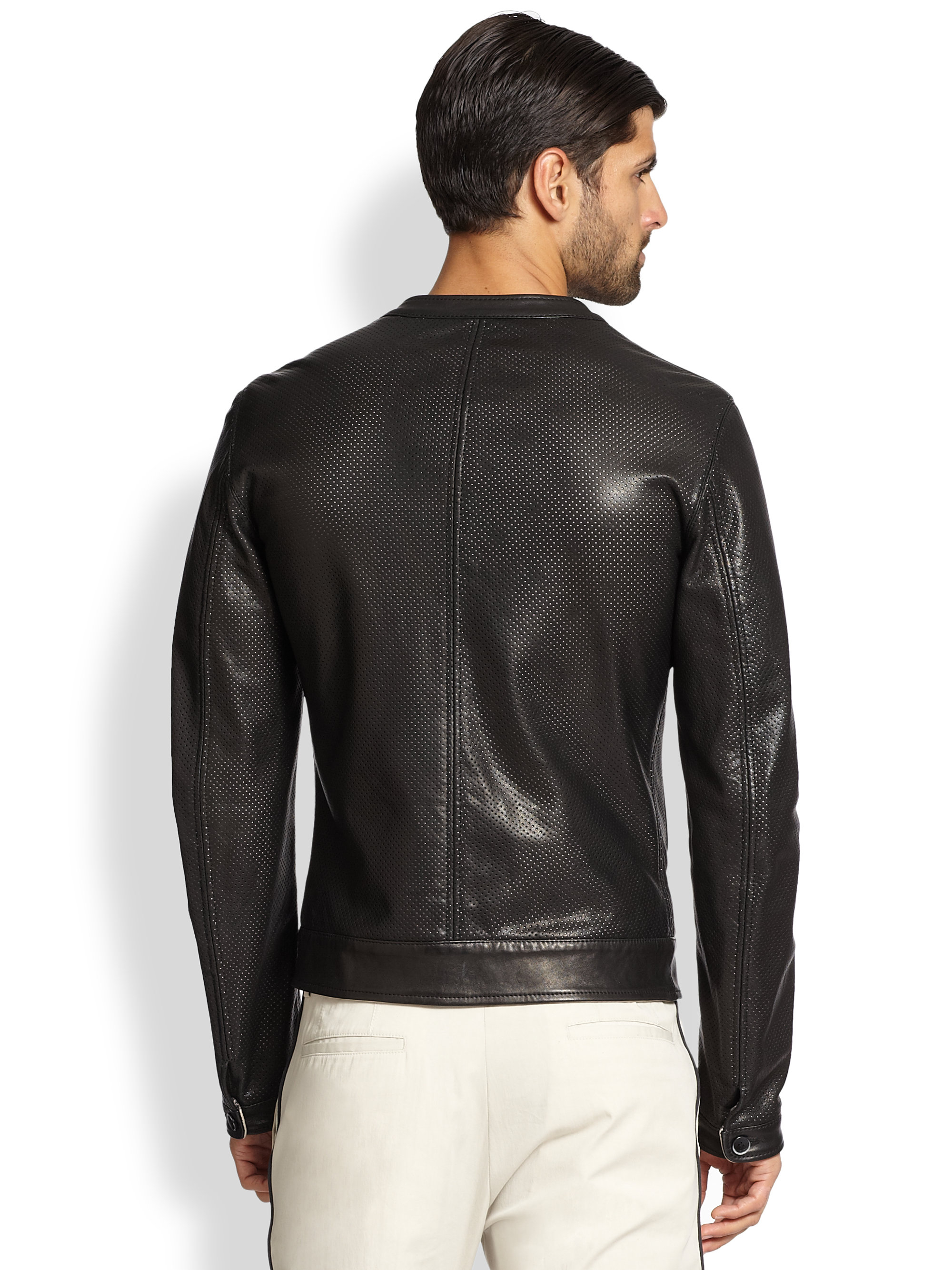 Dolce Gabbana Perforated Nappa Leather Jacket In Black For Men Gallery