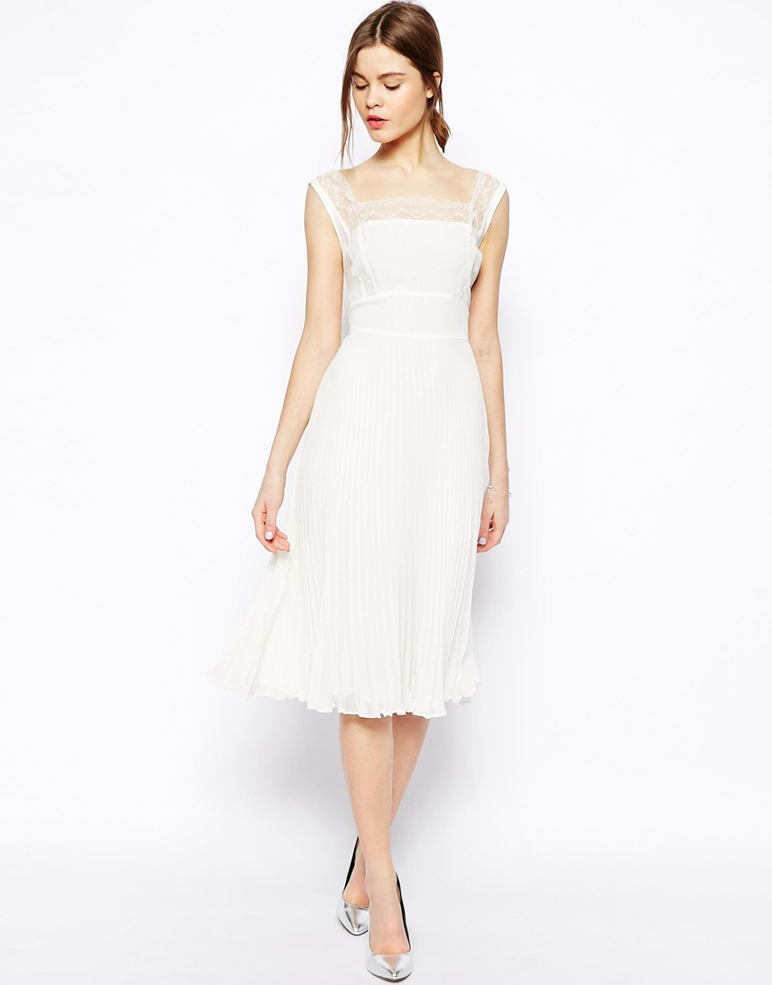 white midi pleated dress