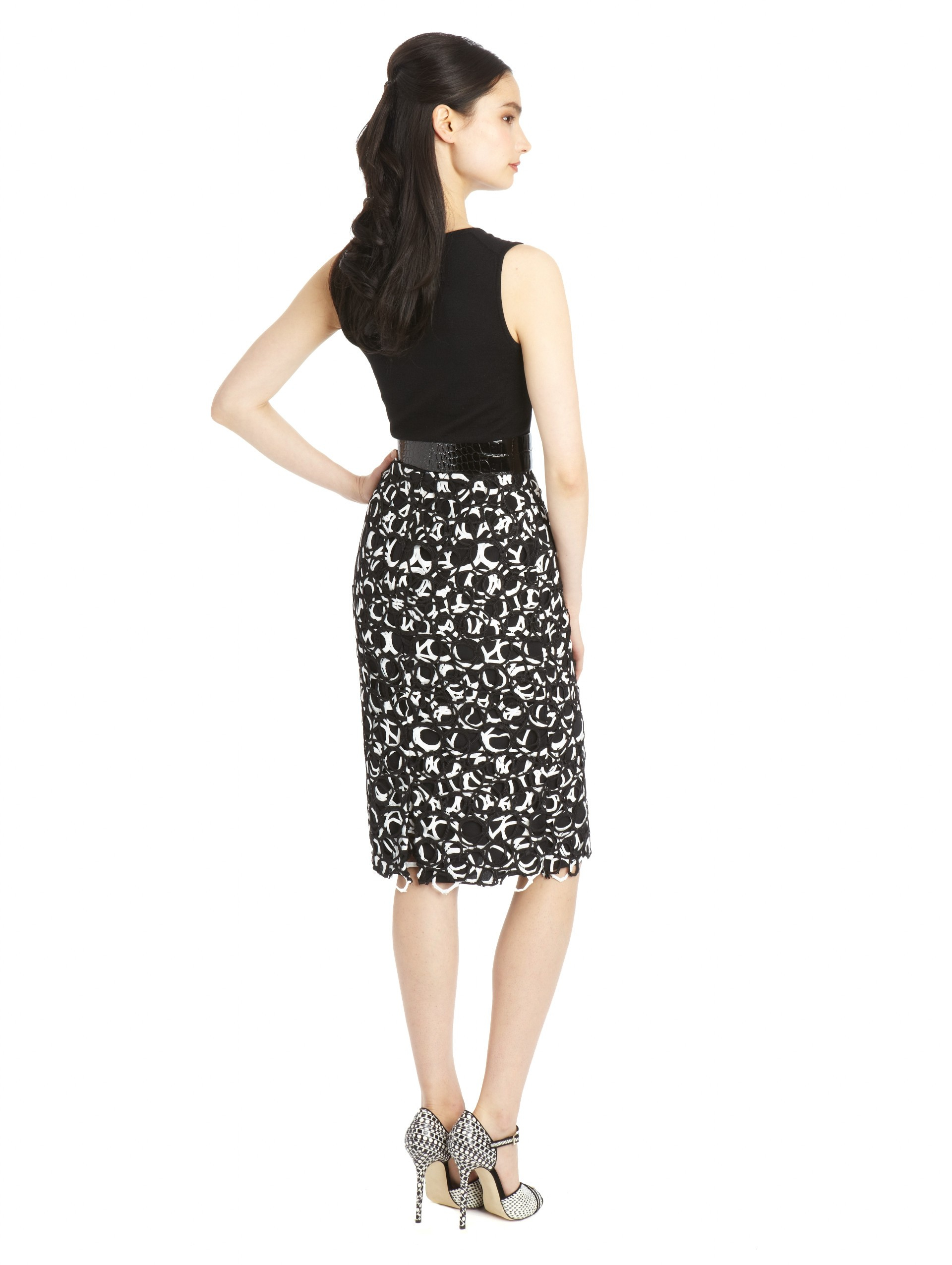 Lyst - Oscar De La Renta Circle Lace Silk Pencil Skirt in Black