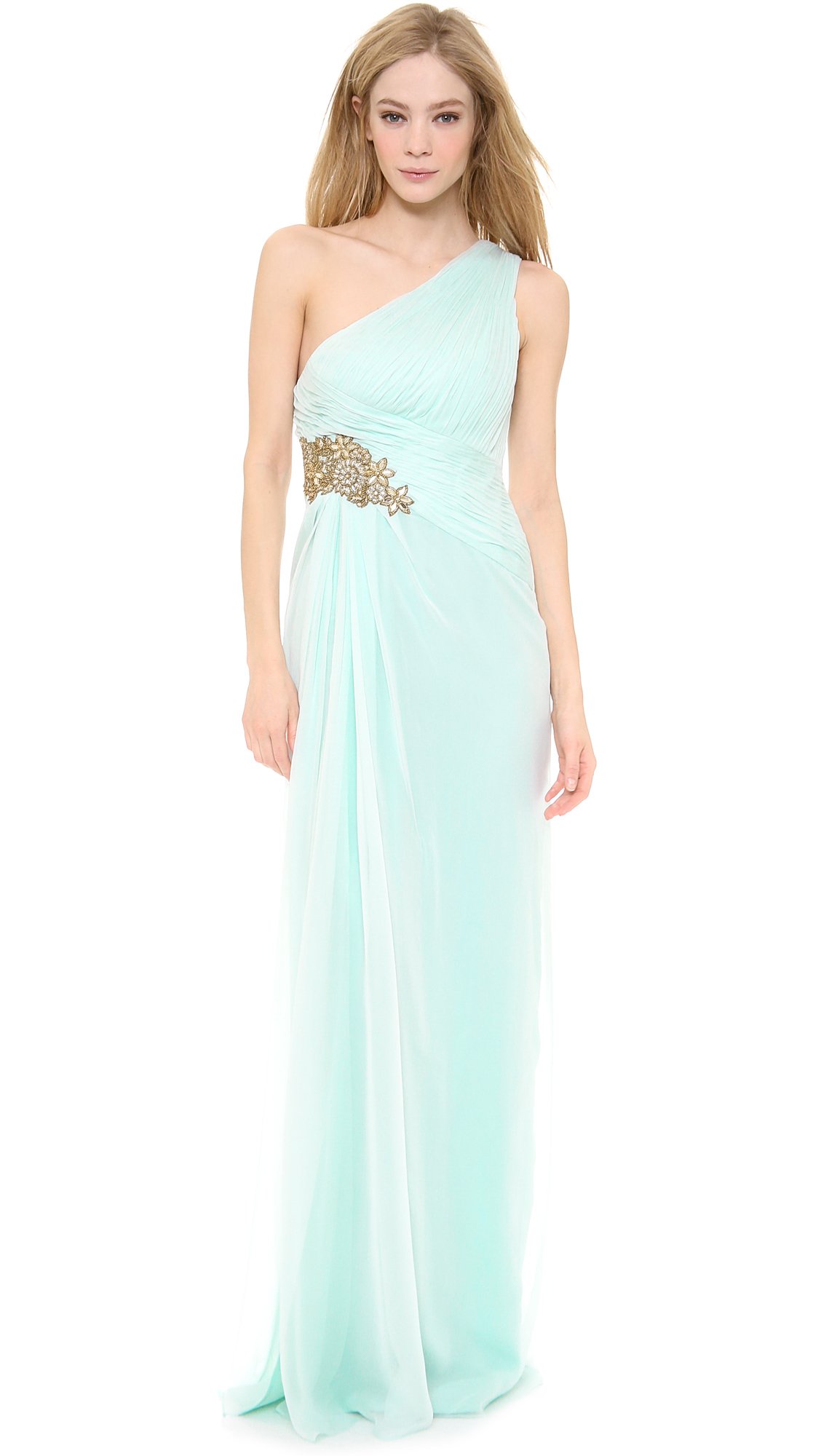 Lyst - Notte By Marchesa One Shoulder Pleated Chiffon Gown in Blue