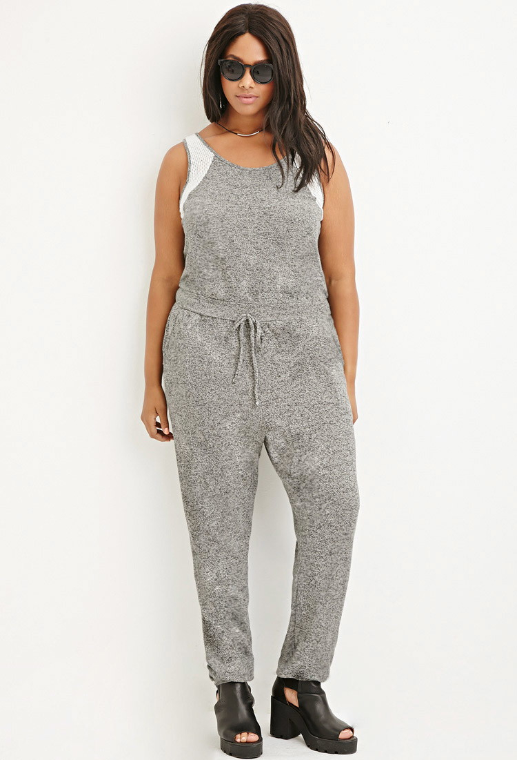 Forever 21 Plus Size Marled French Terry Jumpsuit in Gray | Lyst