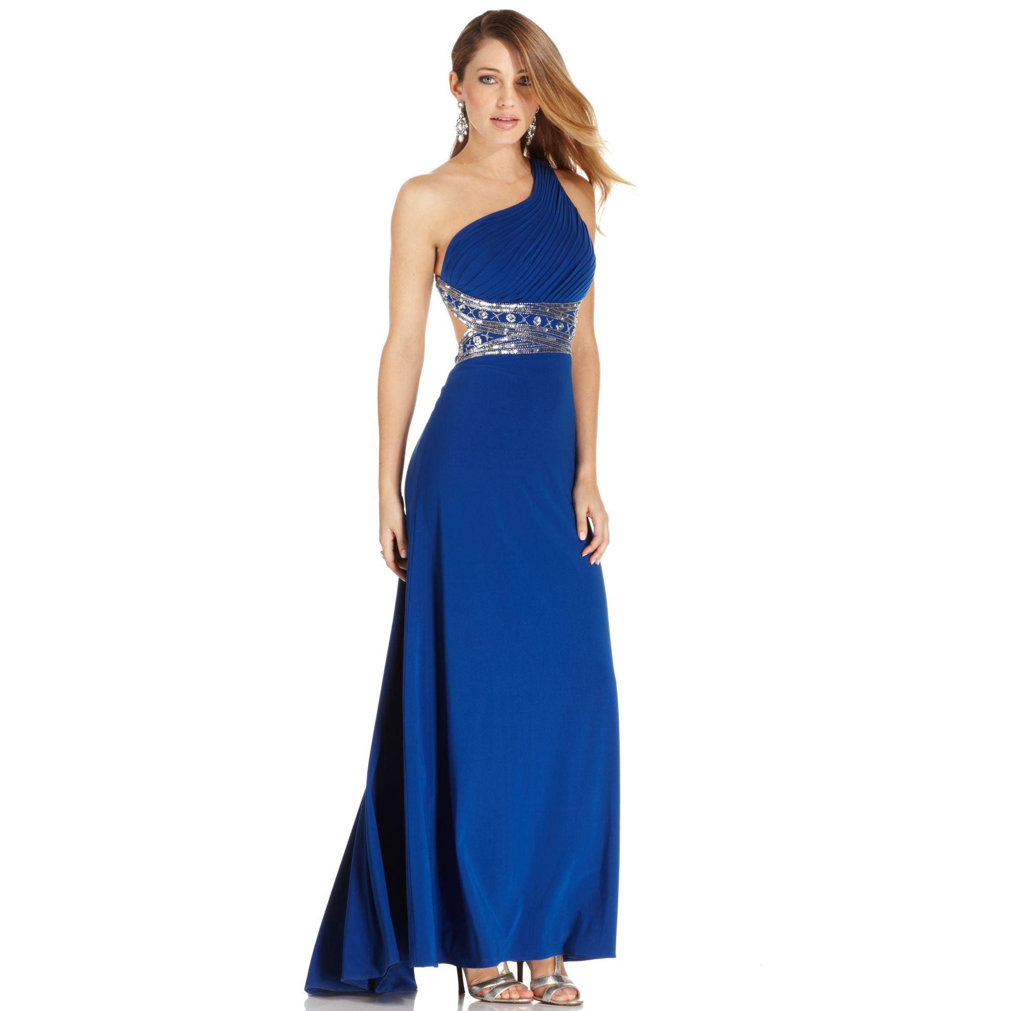 Betsy & adam One-Shoulder Sequined Gown in Blue (Royal Blue) | Lyst