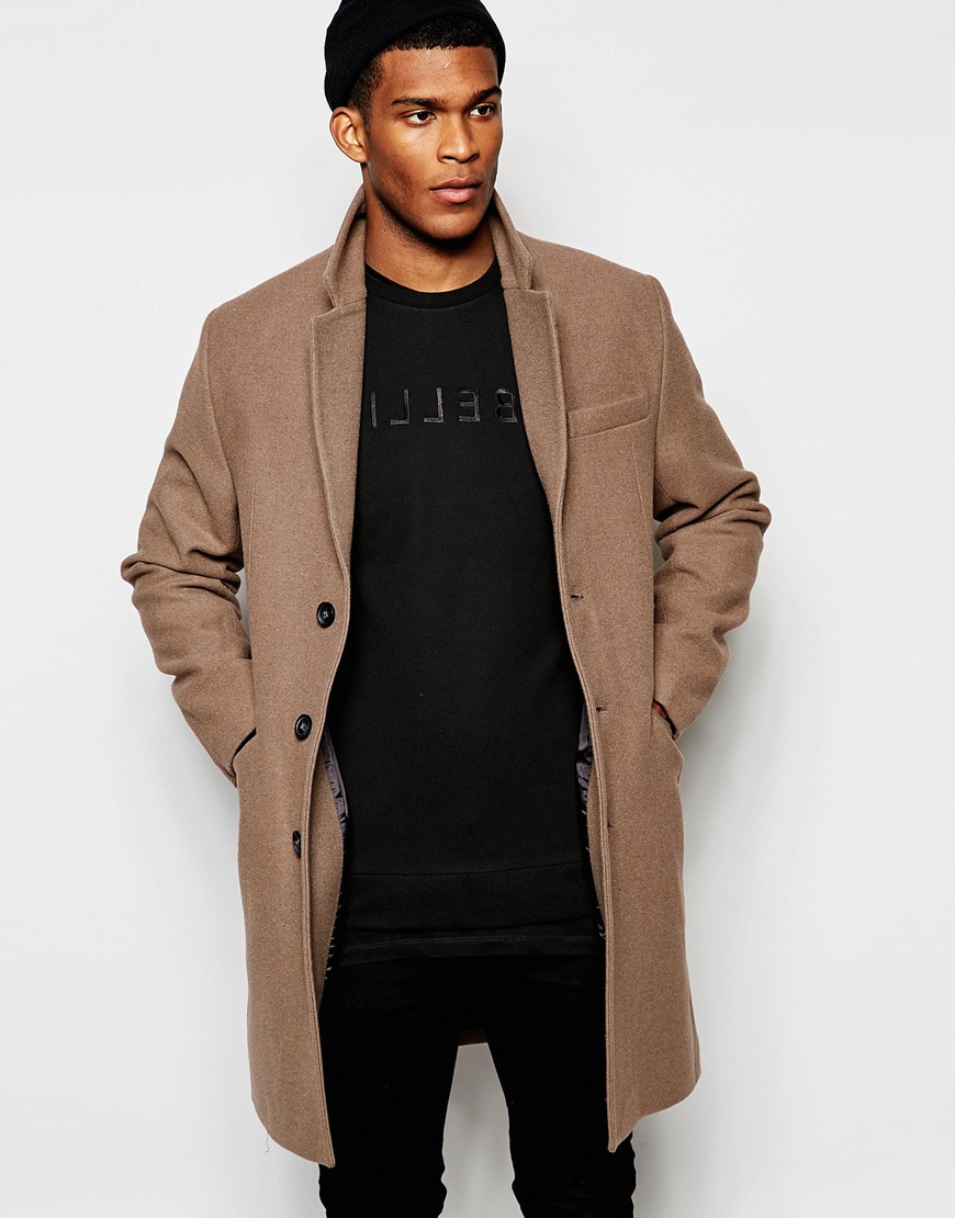 Lyst - Asos Wool Overcoat In Light Tan in Brown for Men