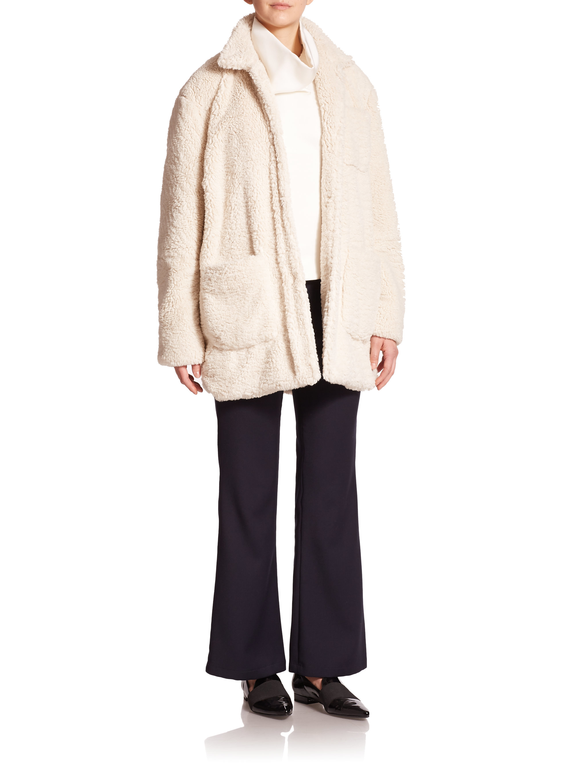 Opening ceremony Bern Oversized Faux Shearling Coat in Natural | Lyst