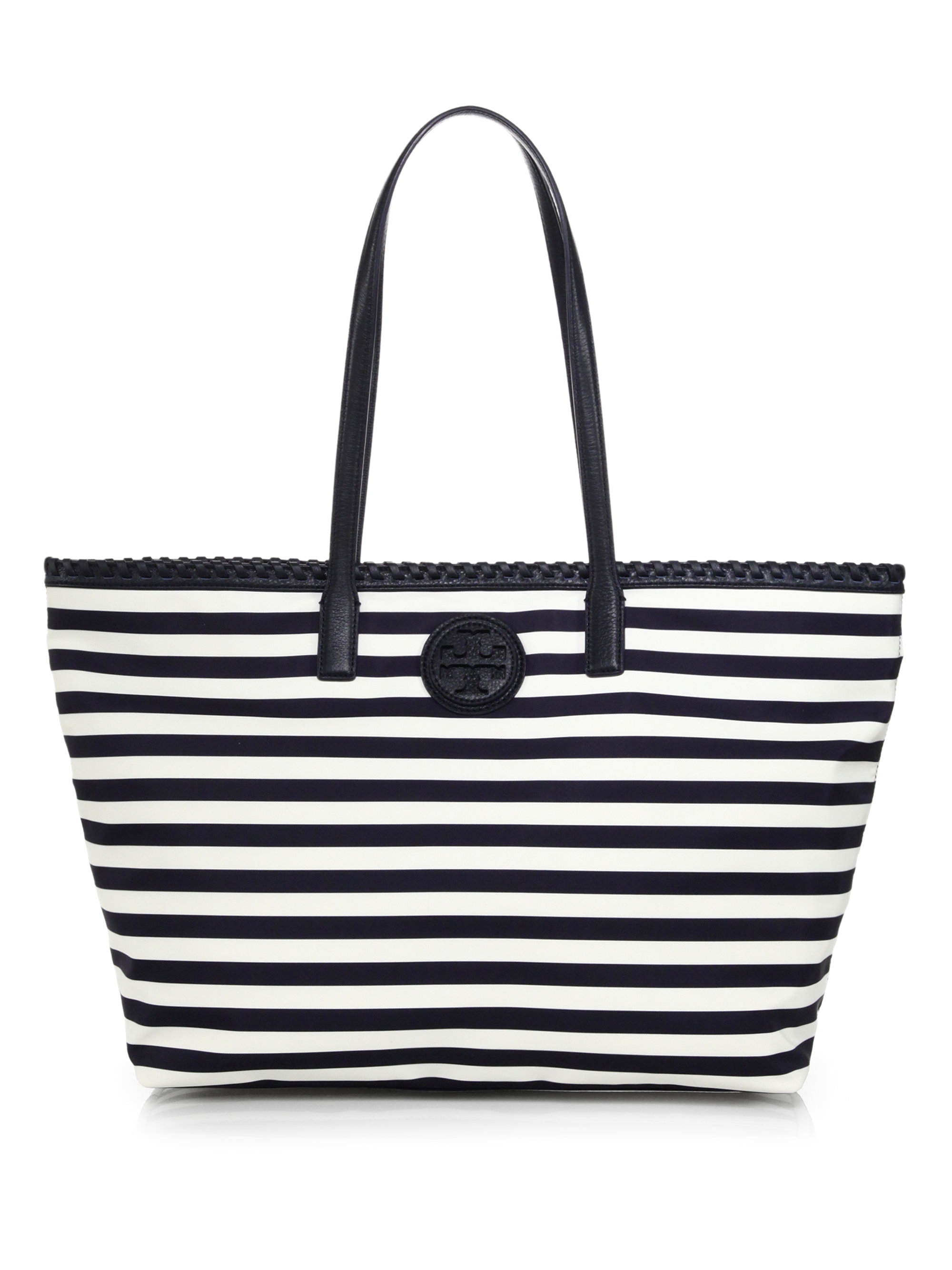 Lyst - Tory Burch Marion Striped East-West Nylon Tote in White