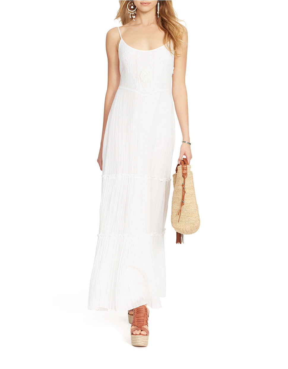 Lyst Polo Ralph Lauren Tiered Cotton Maxi Dress in White