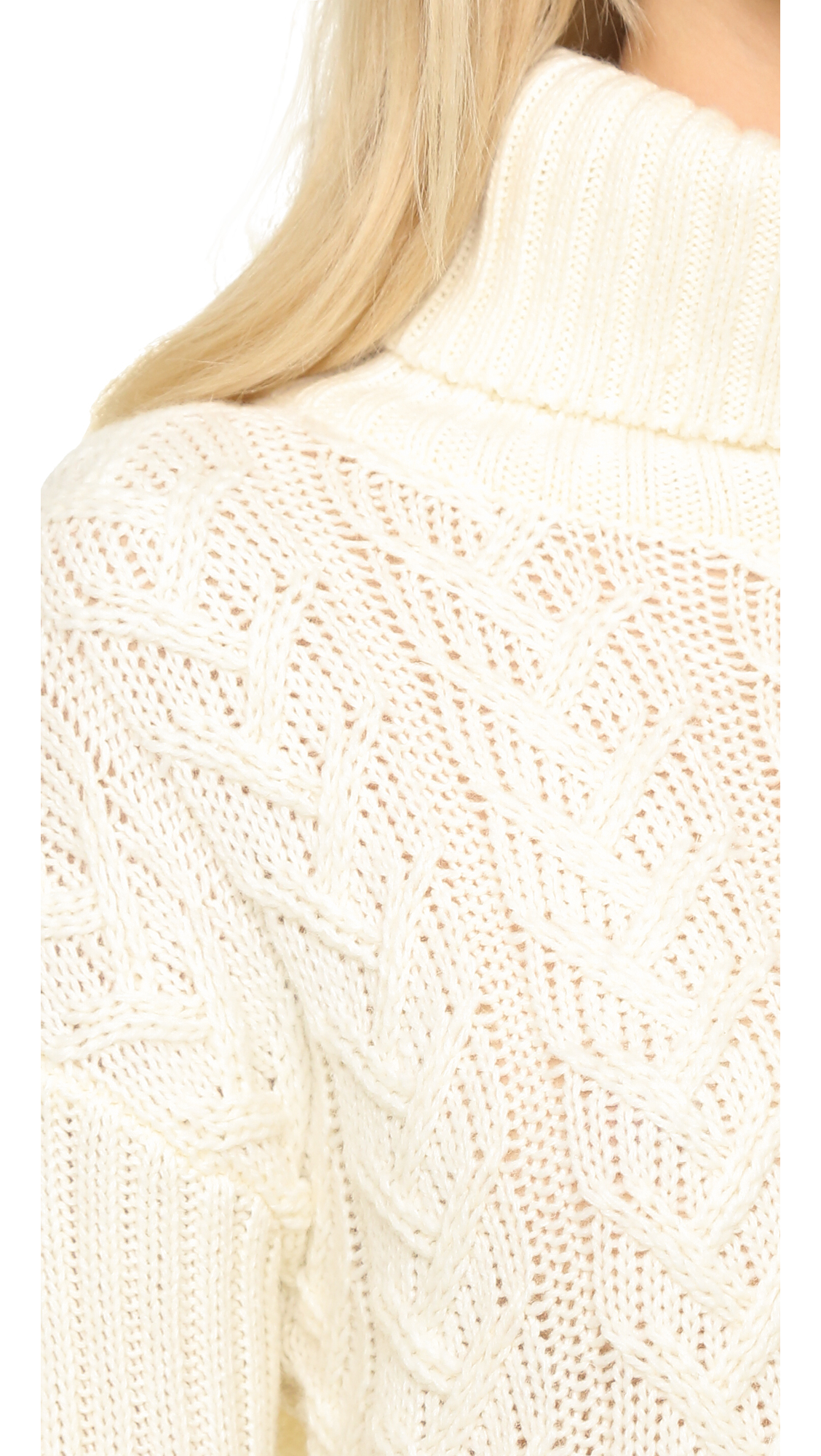 Lyst Glamorous Cable Knit Turtleneck Sweater Cream in Natural