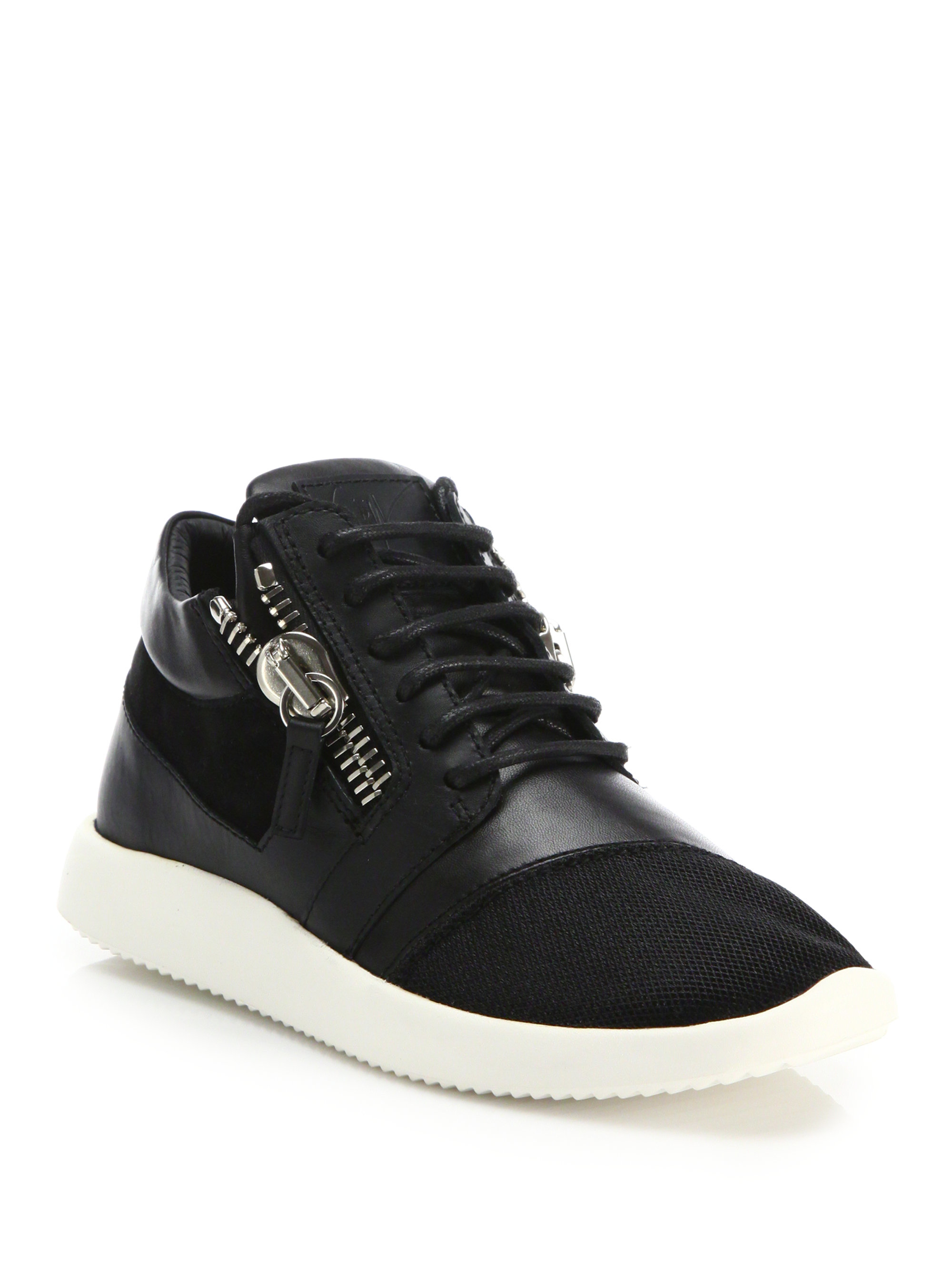Giuseppe zanotti Leather & Mesh Side-zip Sneakers in Black | Lyst