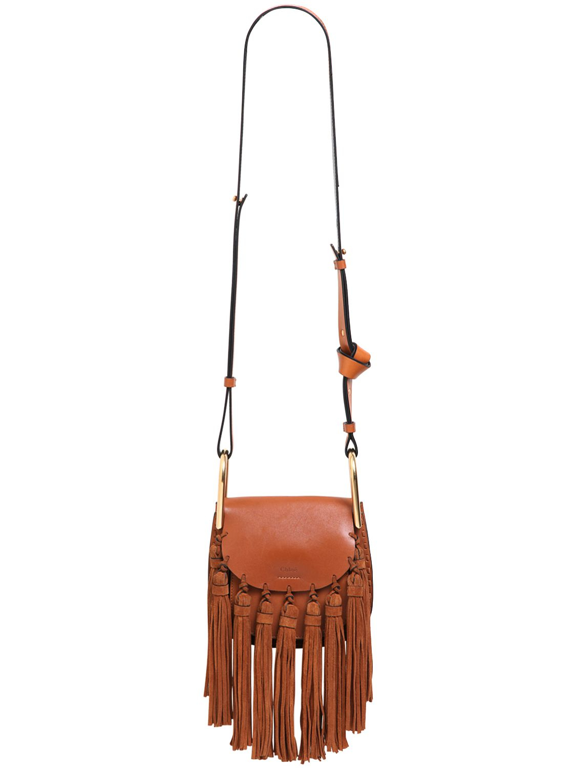 Chlo Mini Hudson Leather Bag W/ Suede Tassels in Brown | Lyst