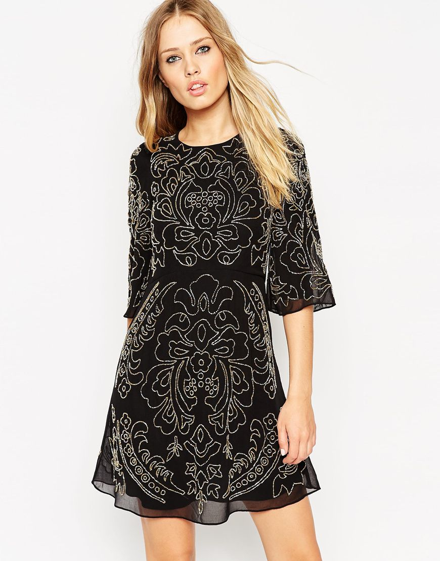 Lyst - Needle & Thread Embellished Fleur Mini Dress in Black