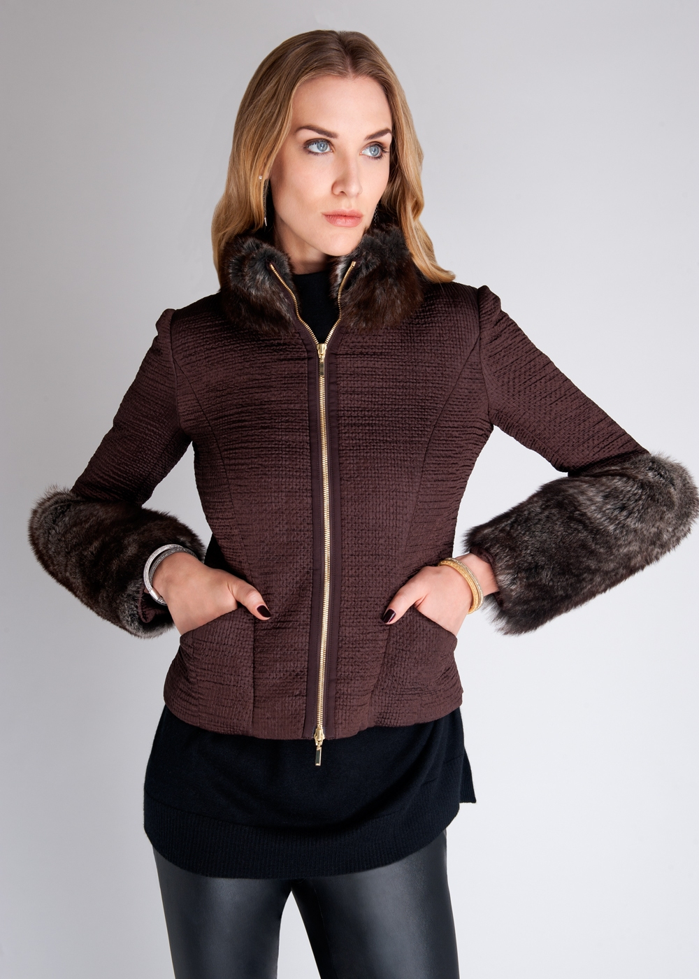 Amanda wakeley Yoshi Quilted Jacket with Fur Trim in Brown (Cocoa Brown ...