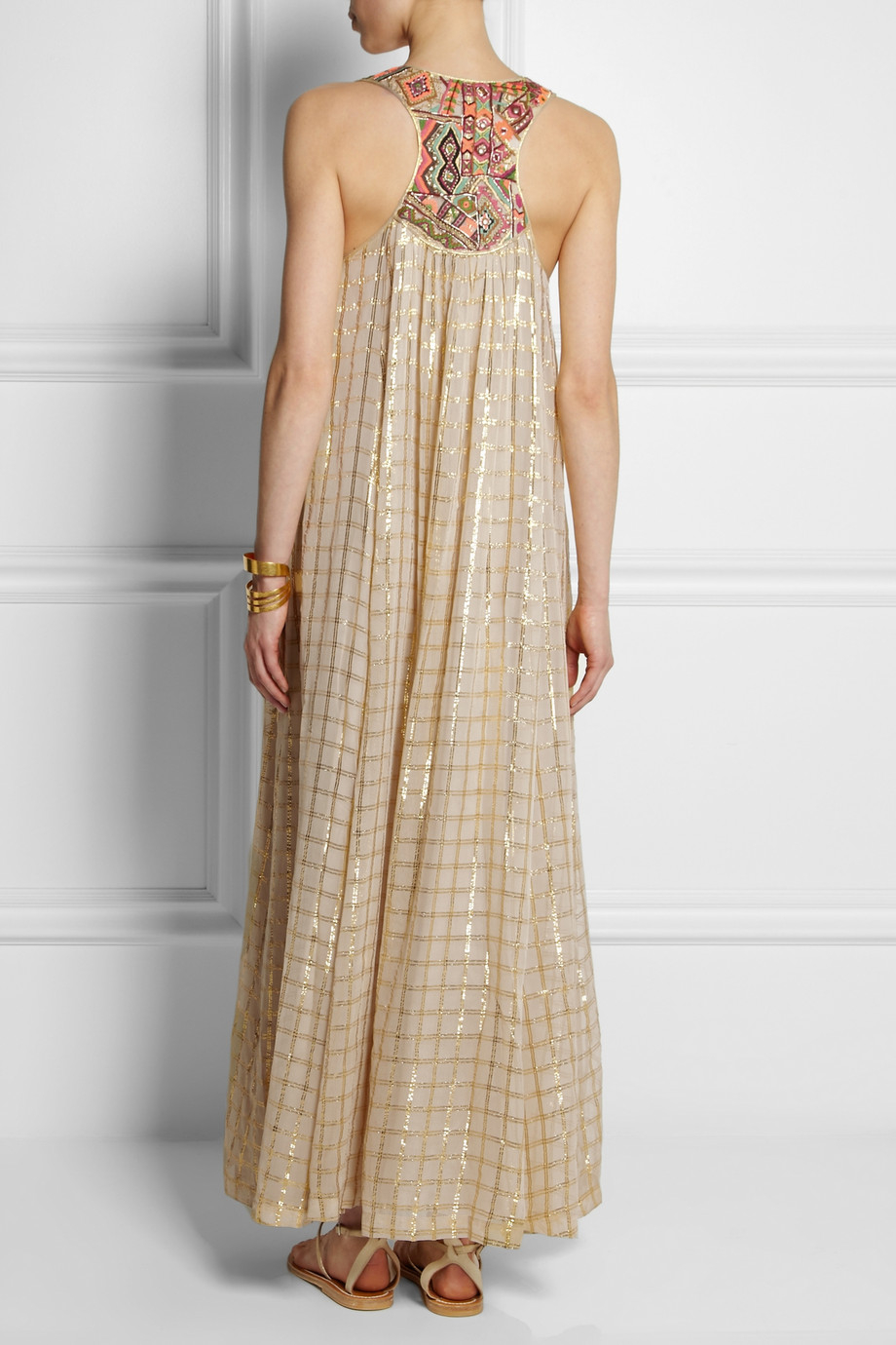 Lyst - Vineet Bahl Embroidered Voile Maxi Dress in Metallic