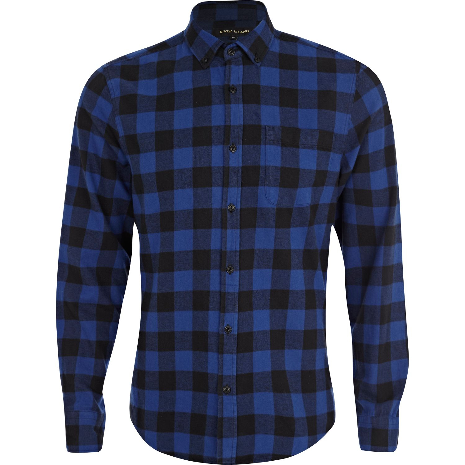Lyst - River Island Blue Check Flannel Shirt in Black for Men