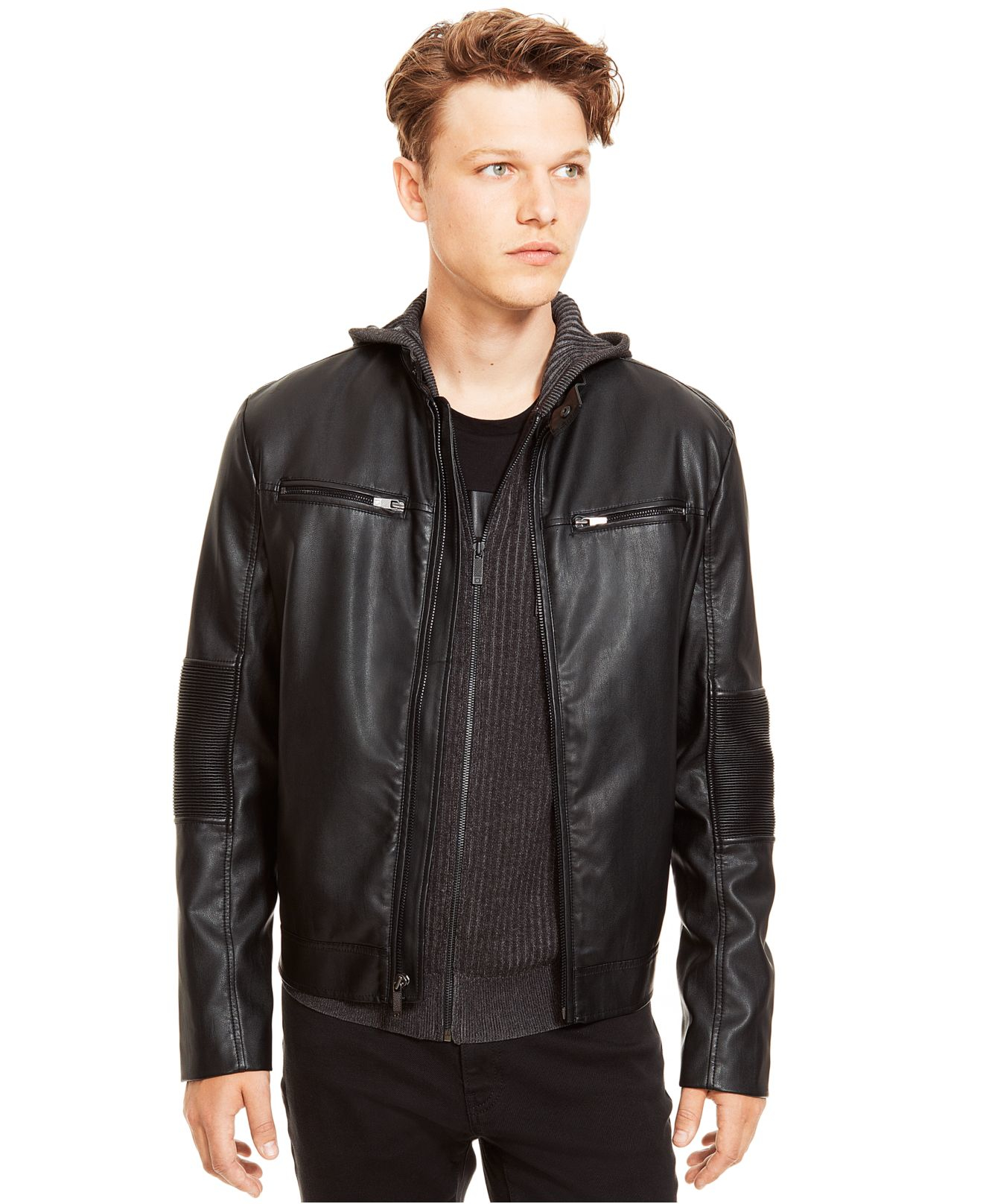 Lyst - Kenneth cole reaction Faux-leather Ribbed Moto Jacket in Black ...