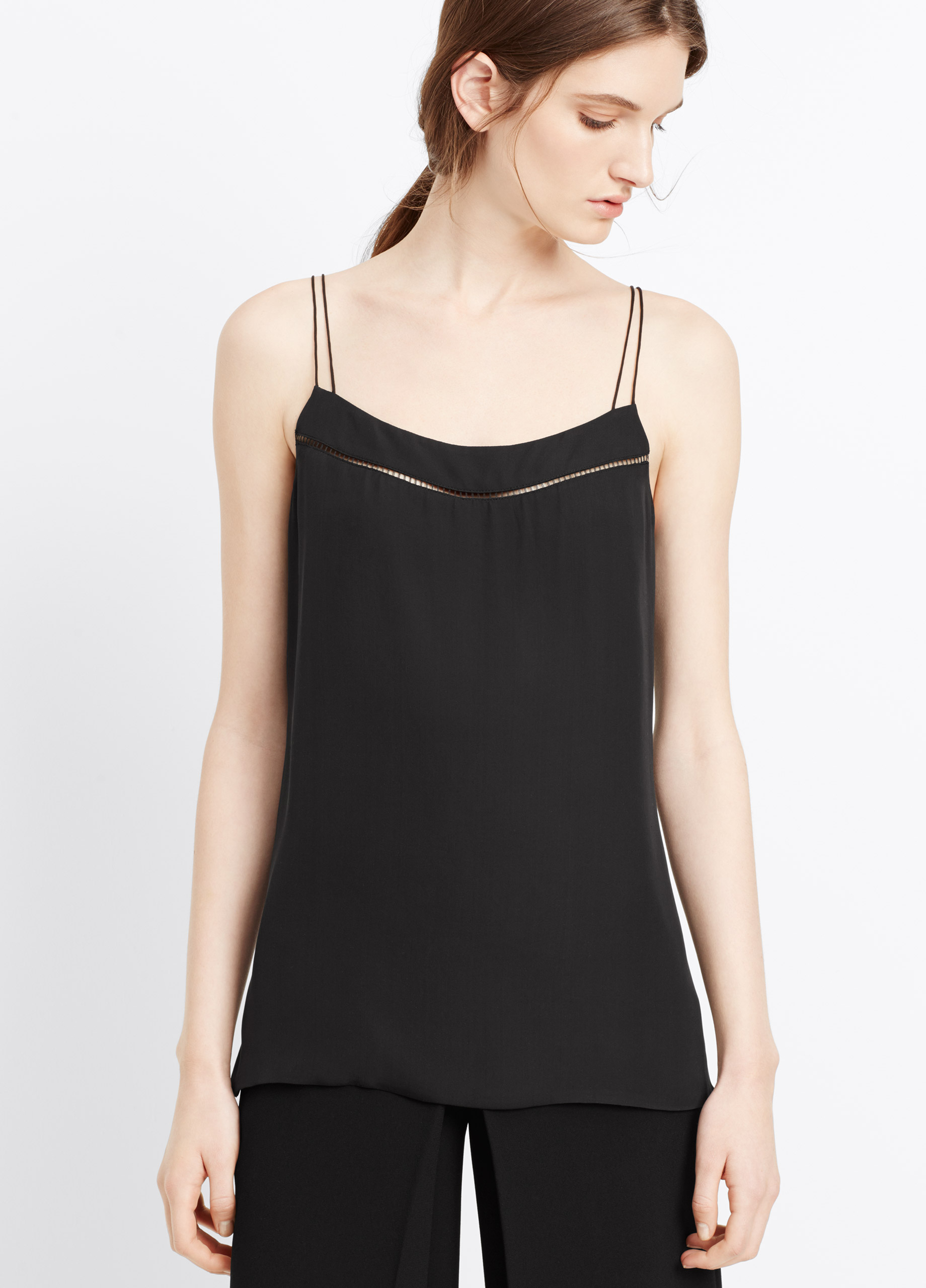 Download Vince Double Layer Ladder Stitch Silk Cami in Black | Lyst