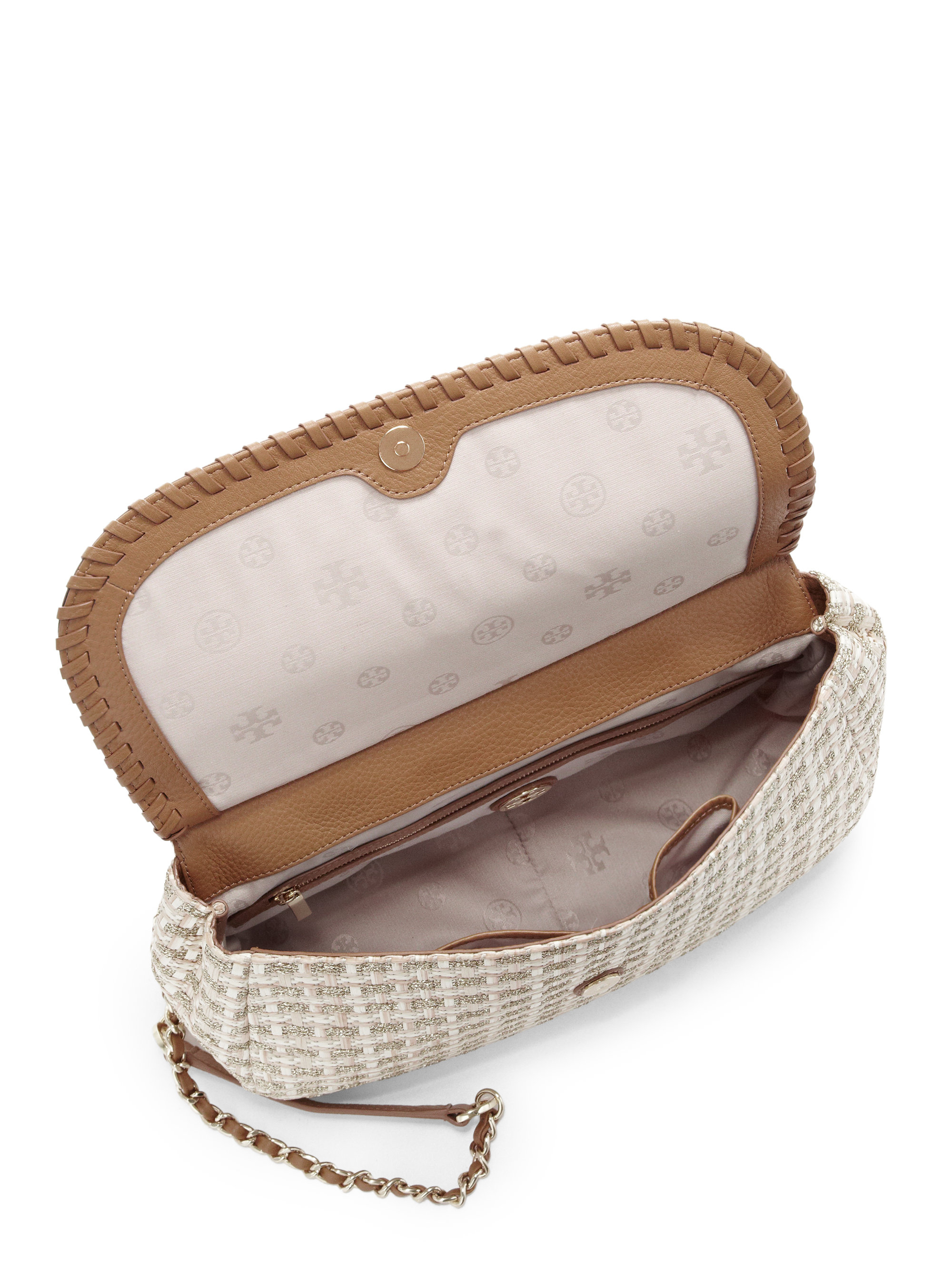 Lyst Tory Burch Marion Woven Straw Saddle Bag in Brown