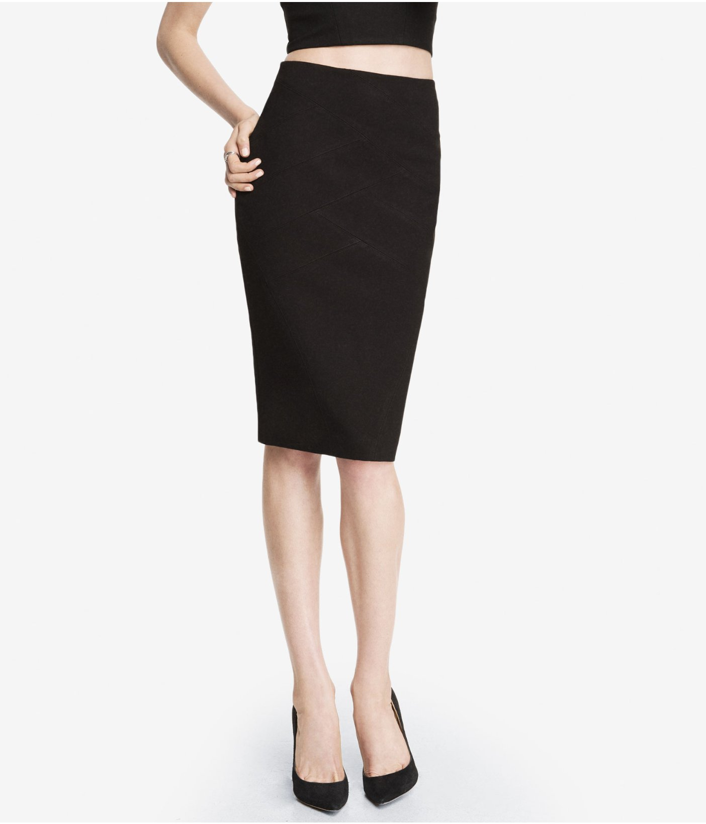 Express High Waist Ponte Knit Bandage Midi Skirt in Black (PITCH BLACK ...