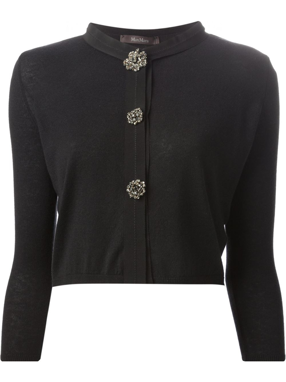 Lyst - Max Mara Embellished Button Cropped Cardigan in Black
