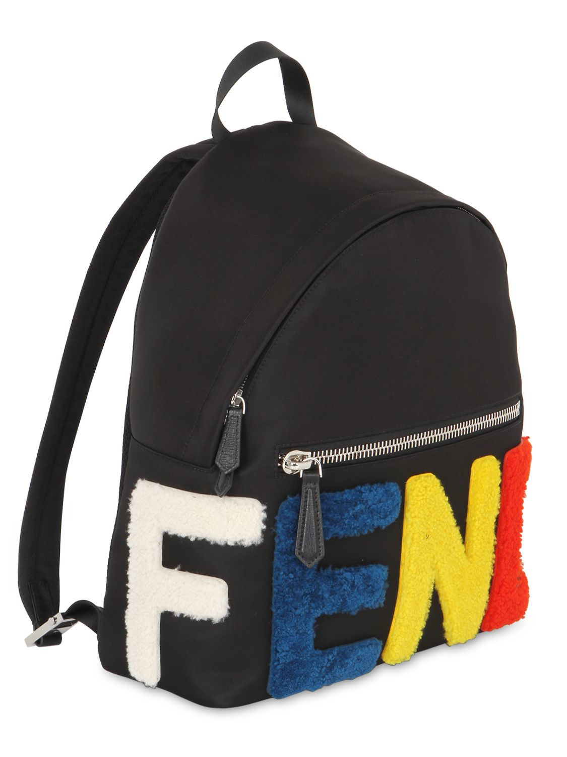 Fendi Logo Patches Nylon & Shearling Backpack in Black for Men - Lyst