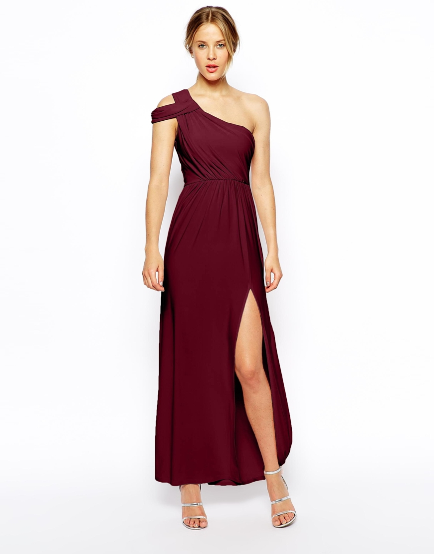Lyst - Asos One Shoulder Drape Maxi Dress in Red