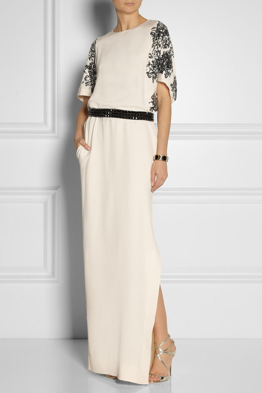 Lyst - By Malene Birger Sharmila Sequined Washed-Silk Gown in White