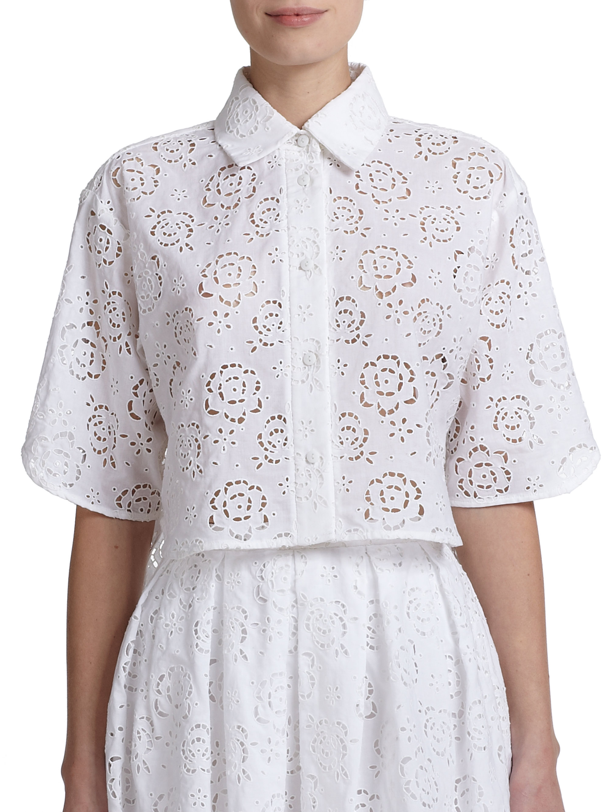 Lyst Christopher Kane Floral Eyelet Blouse in White