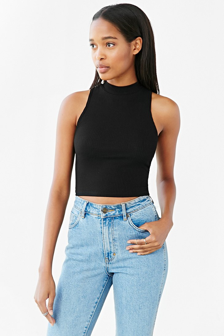 Download Lyst - Silence + Noise Mock-Neck Cropped Tank Top in Black