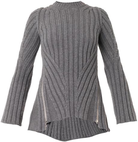 Alexander Mcqueen Zip-side Ribbed-knit Sweater in Gray (Grey) | Lyst