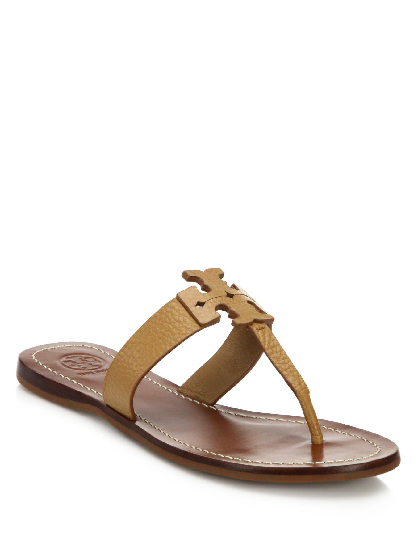 Lyst - Tory Burch Moore Leather Logo Flat Sandals in Brown