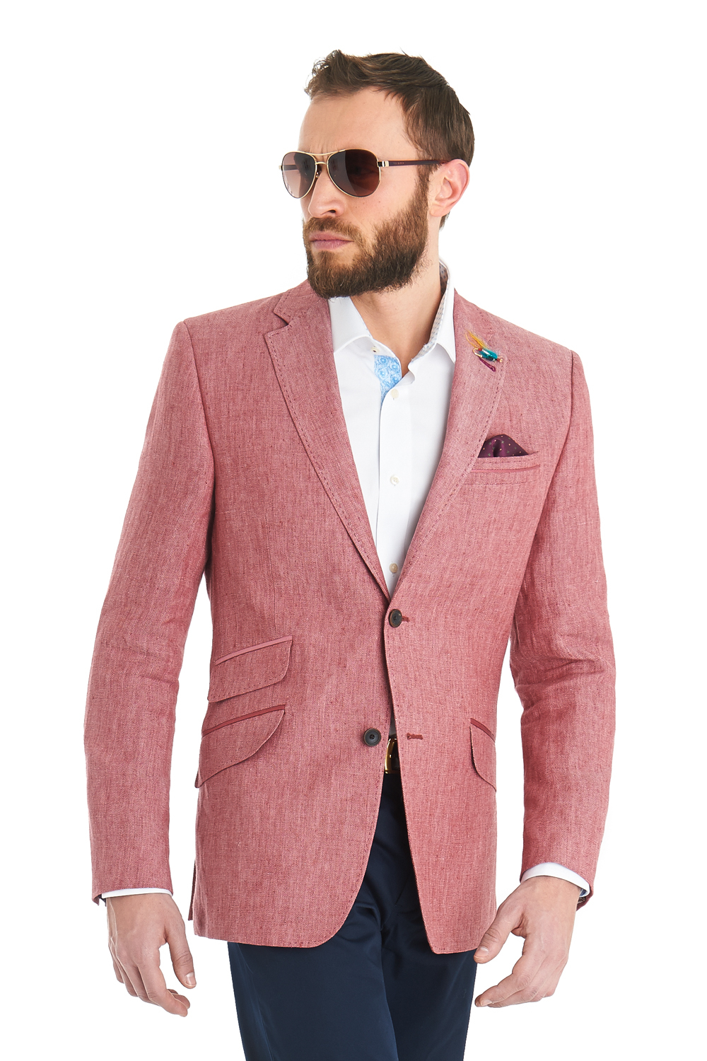 Ted baker Tailored Fit Pink Herringbone Linen Jacket in Pink for Men | Lyst