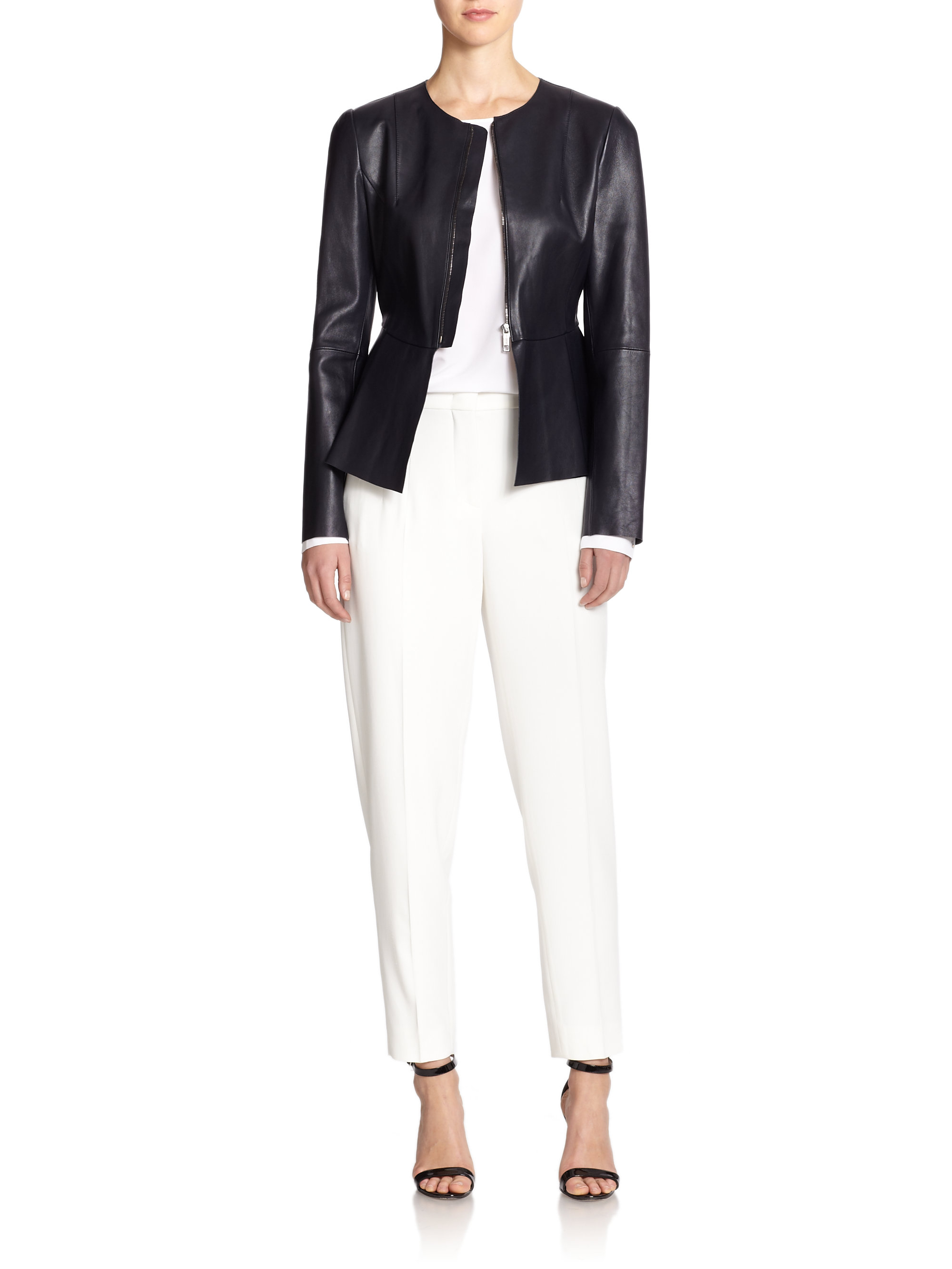 Sportmax Zelanda Leather Jacket In Blue Lyst Gallery