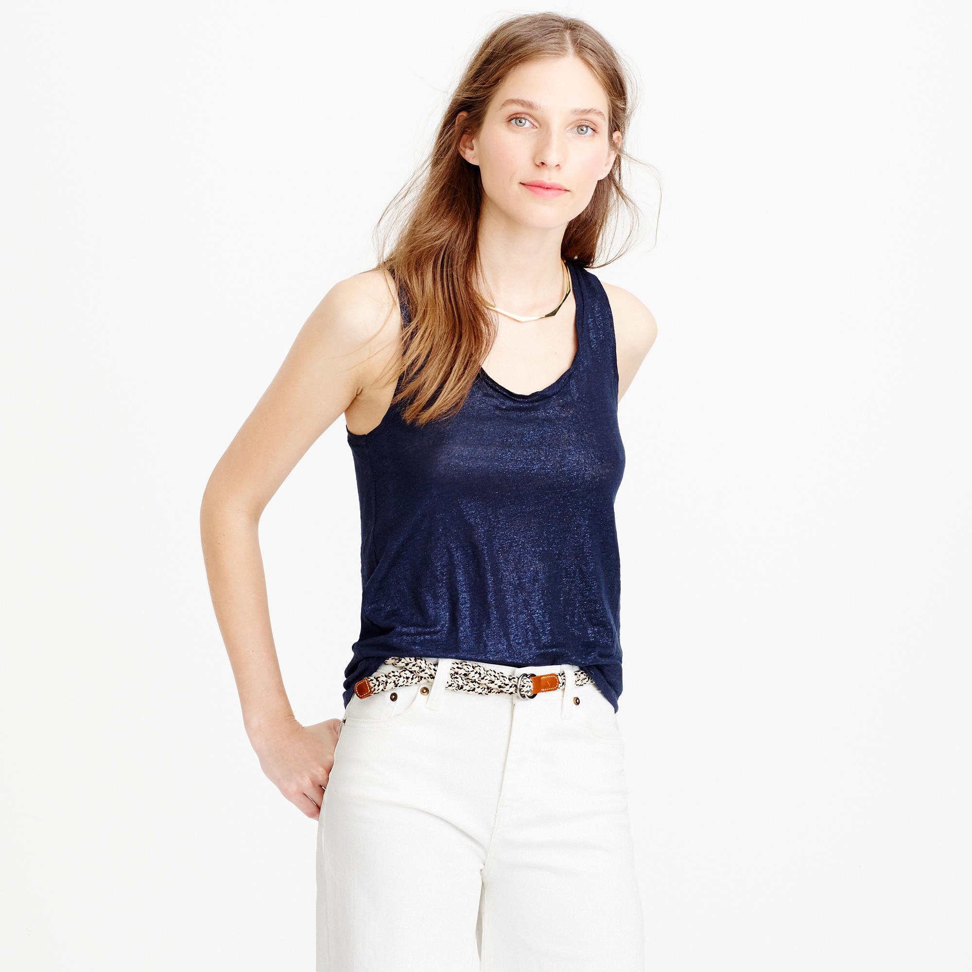 J.crew Metallic Linen Tank Top in Blue (metallic sky blue) | Lyst