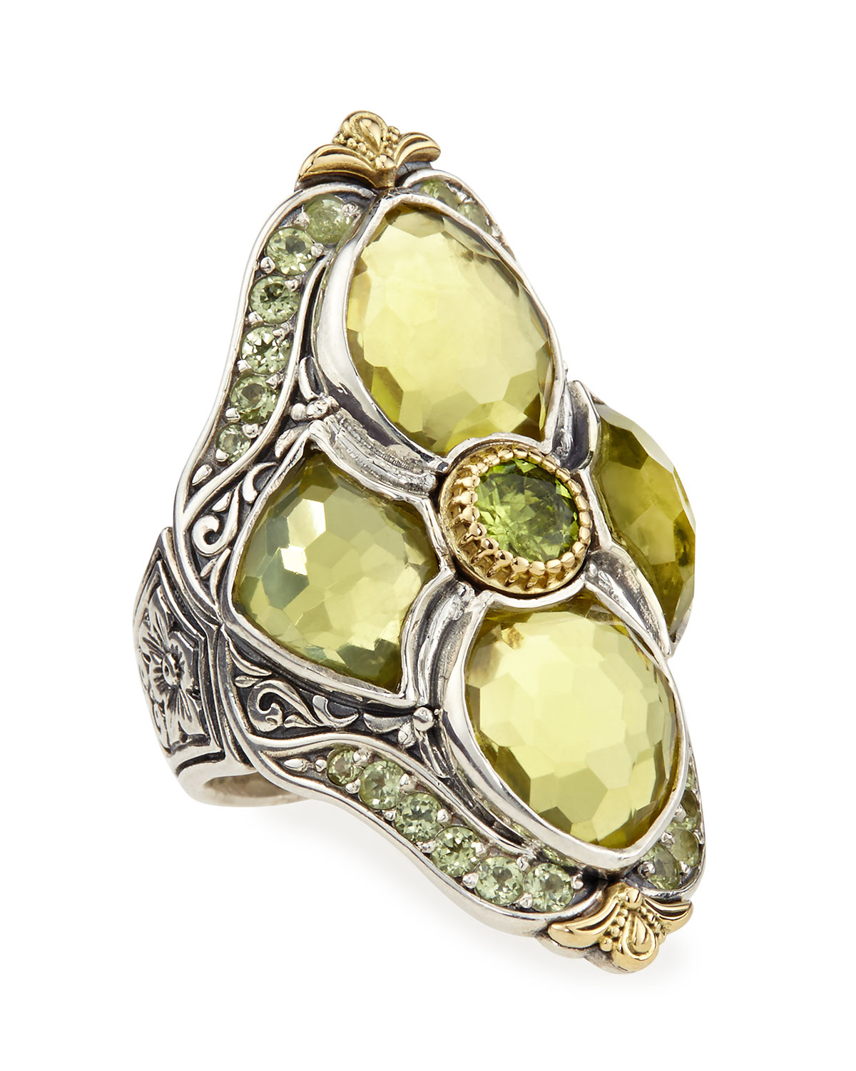 Konstantino Lemon Topaz & Peridot Flower Motif Ring in Yellow (lemon