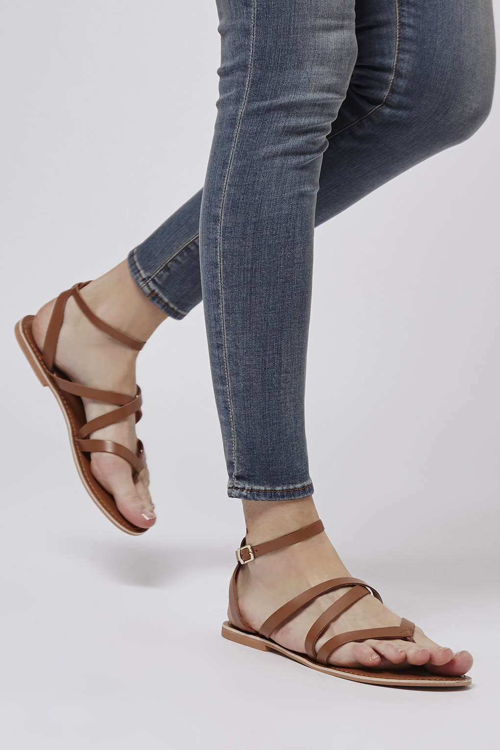 TOPSHOP Hercules Strappy Leather Sandals in Brown - Lyst