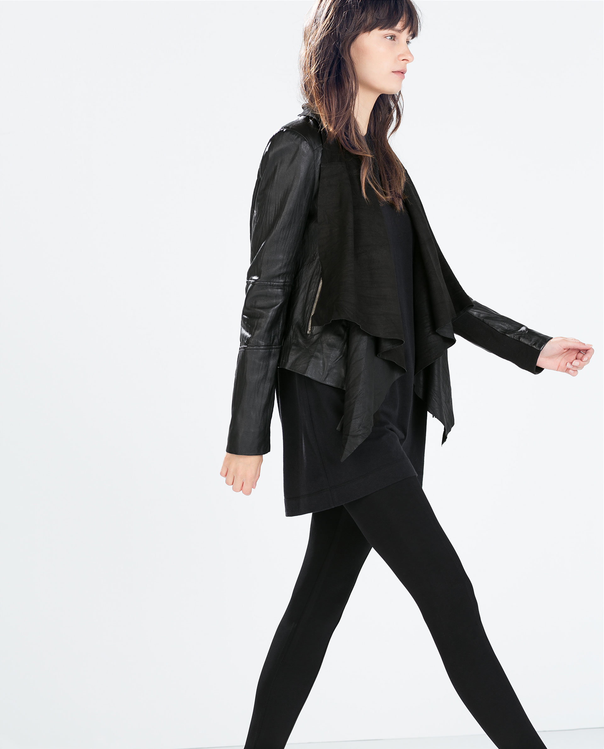 Zara Leather Jacket With Pointed Hem In Black Lyst Gallery