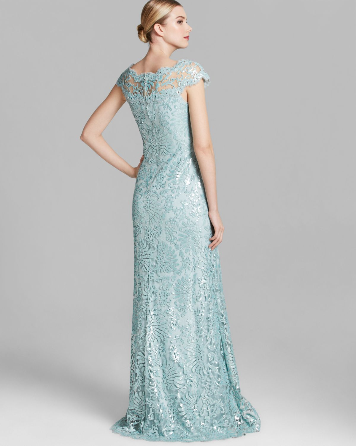 Lyst Tadashi Shoji Shoji Gown Cap Sleeve Illusion Neckline Sequin