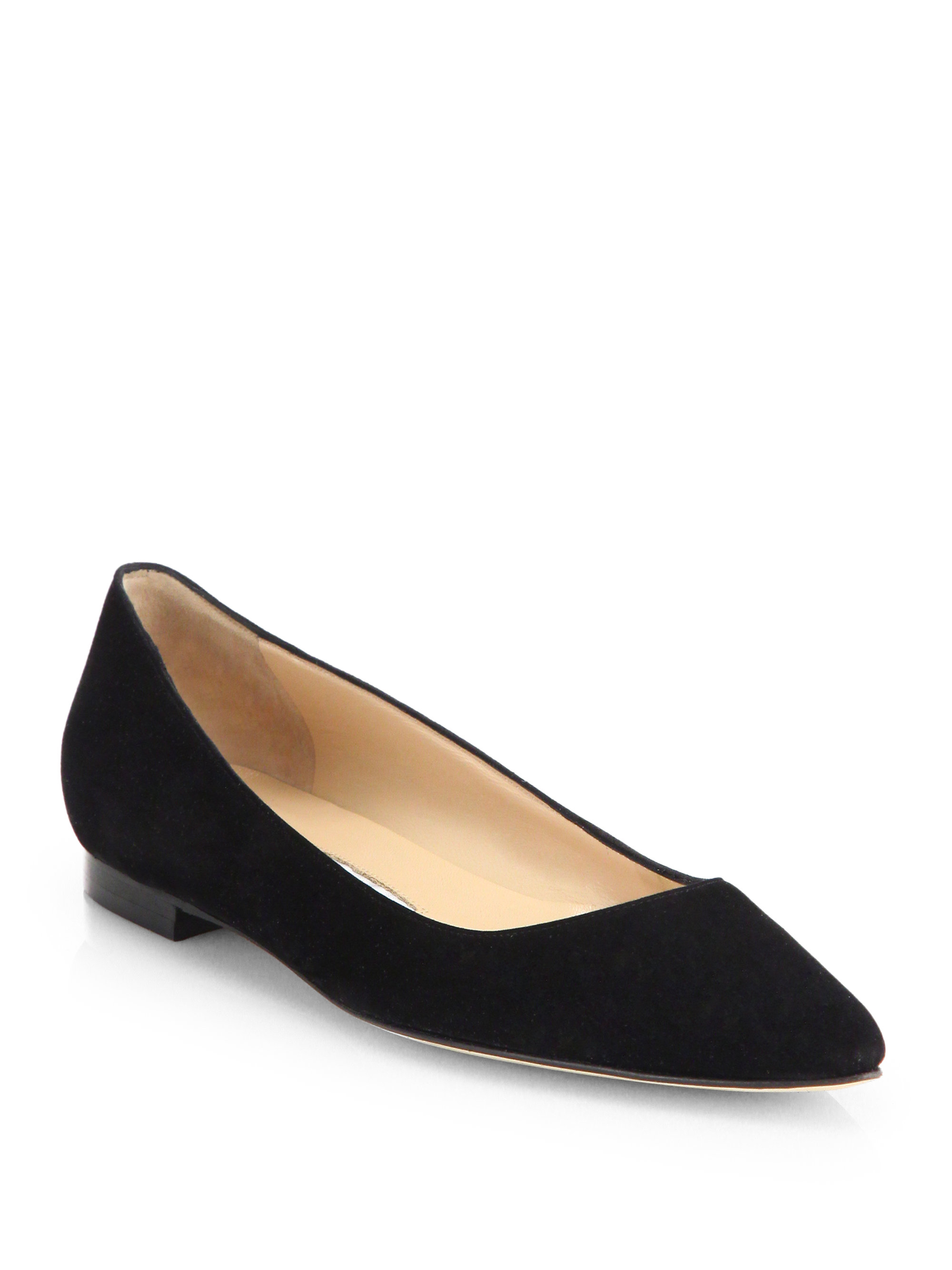 Lyst - Manolo Blahnik Mave Suede Point Toe Flats in Black