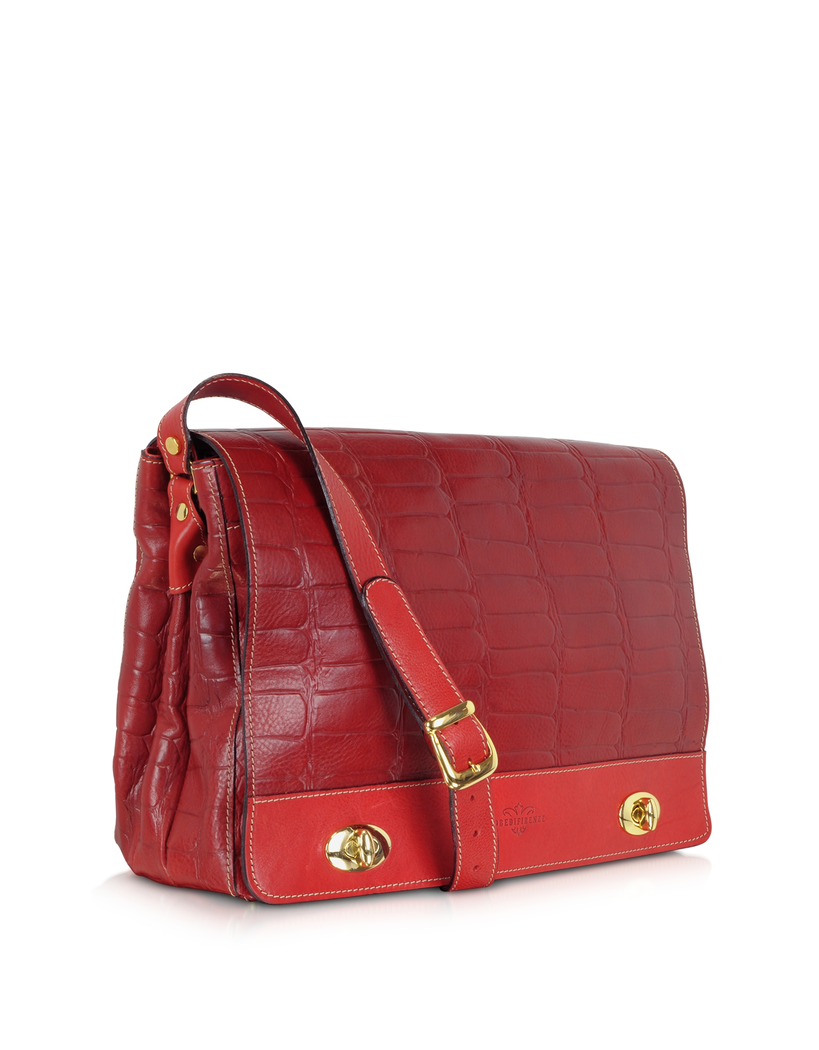 Robe di firenze Burgundy And Red Croco Stamped Italian Leather Shoulder