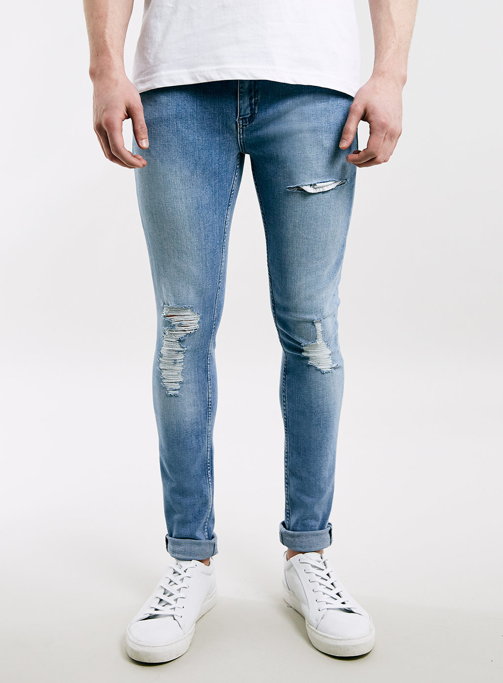 Topman | Blue Bleach Wash Ripped Spray On Jeans for Men | Lyst