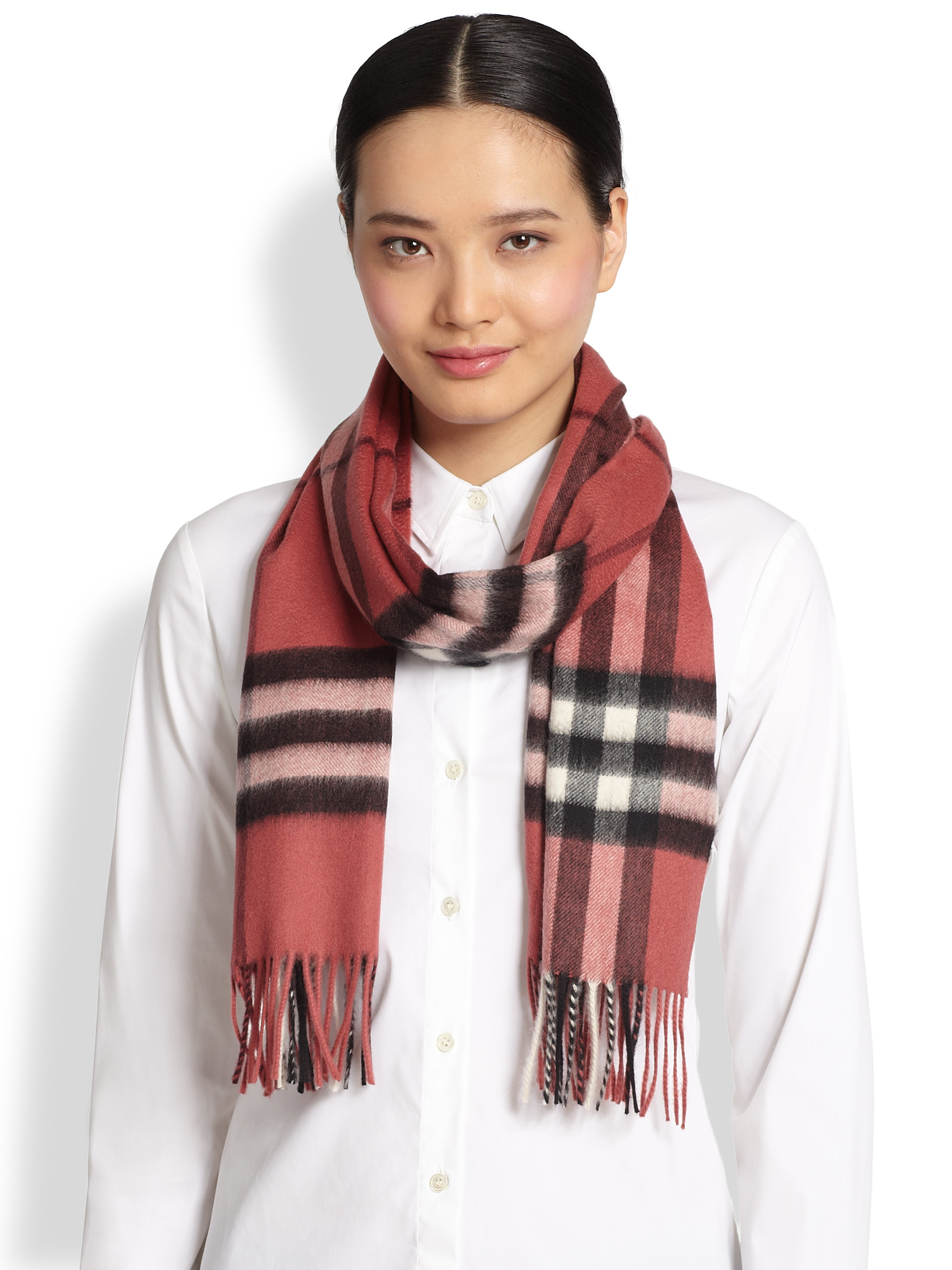 Lyst - Burberry Giant Antique Rose Check Cashmere Scarf in Pink