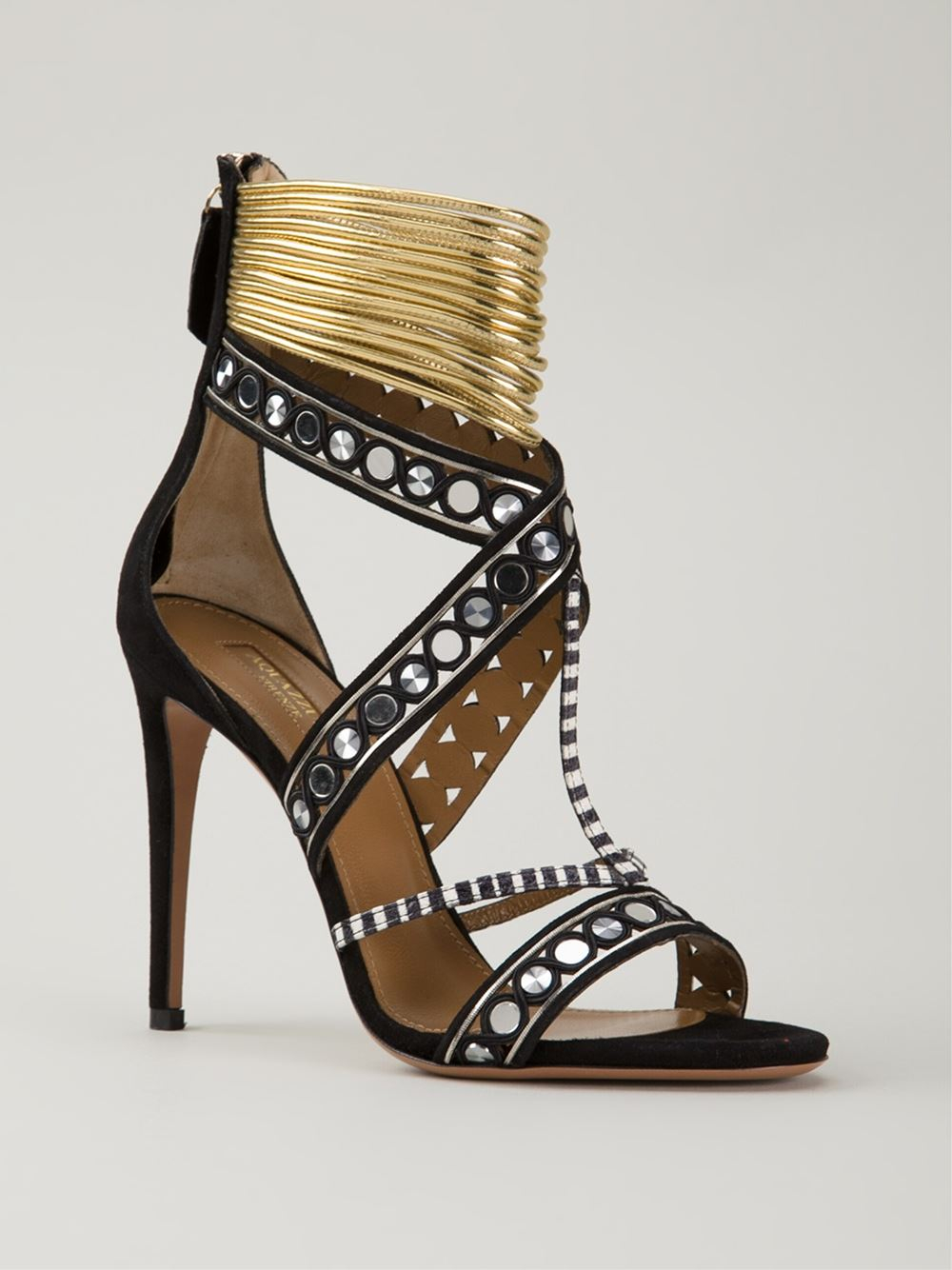 Aquazzura 'the Queen 105' Sandals in Gold (black) | Lyst